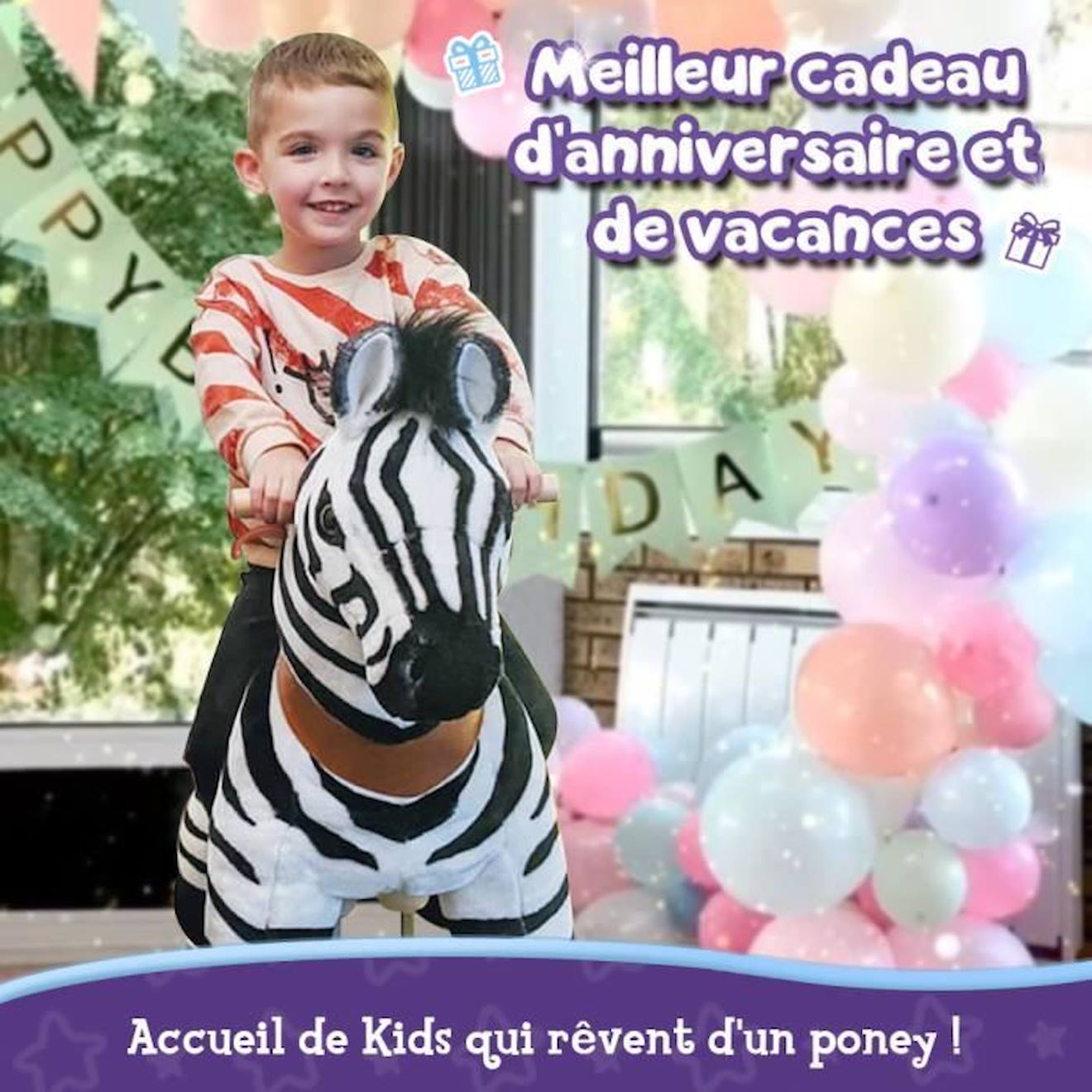 PonyCycle Modèle U Monter à cheval Animal qui marche Zebra à roues avec frein et son Taille 3 pour les 3-5 ans Ux368 noir