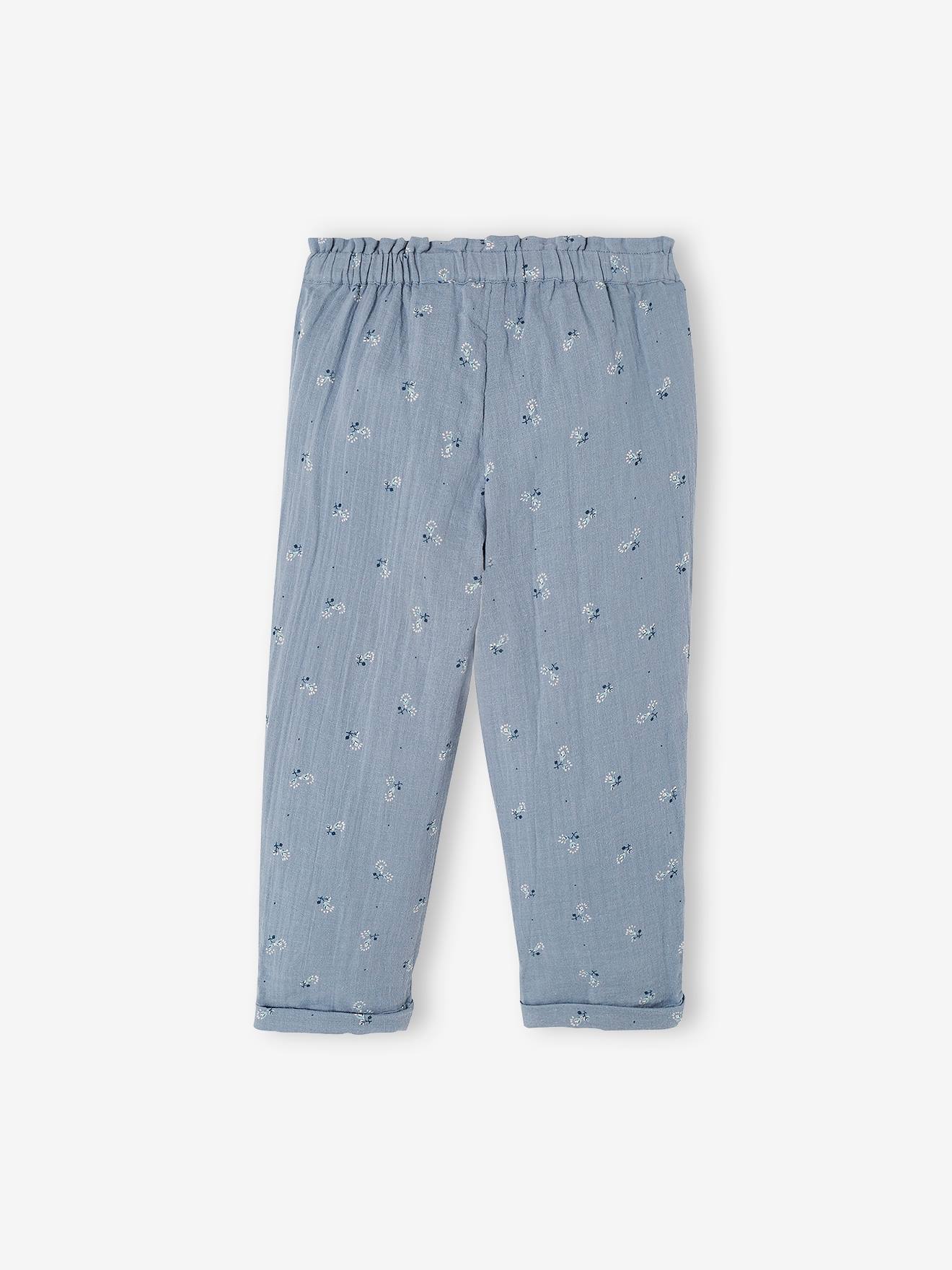 Pantacourt en gaze de coton fille bleu