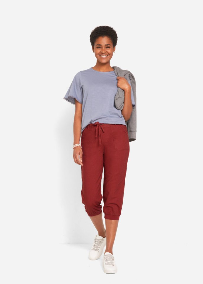 3/4 Hose mit Leinen und Bequembund, Loose-Fit