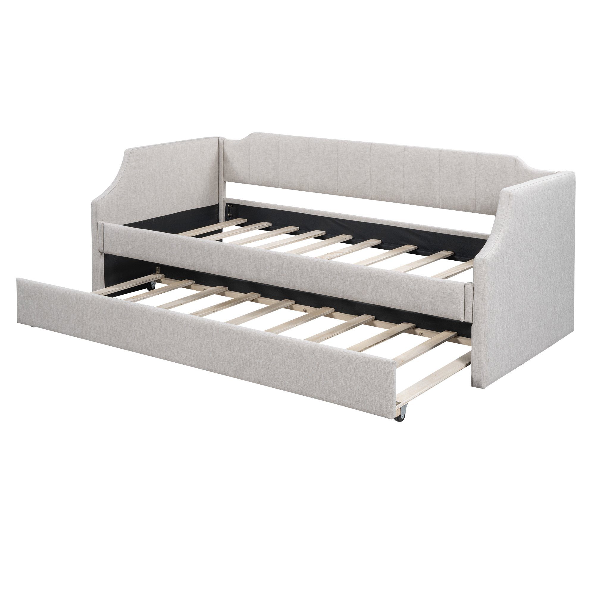 HAUSS SPLOE Schlafsofa Schlafsofa Holzbett Schiebebett Kinderbett Einzelbett, Gepolstertes Single Daybed mit Rollbett, Ohne Matratze, Ohne Matratze