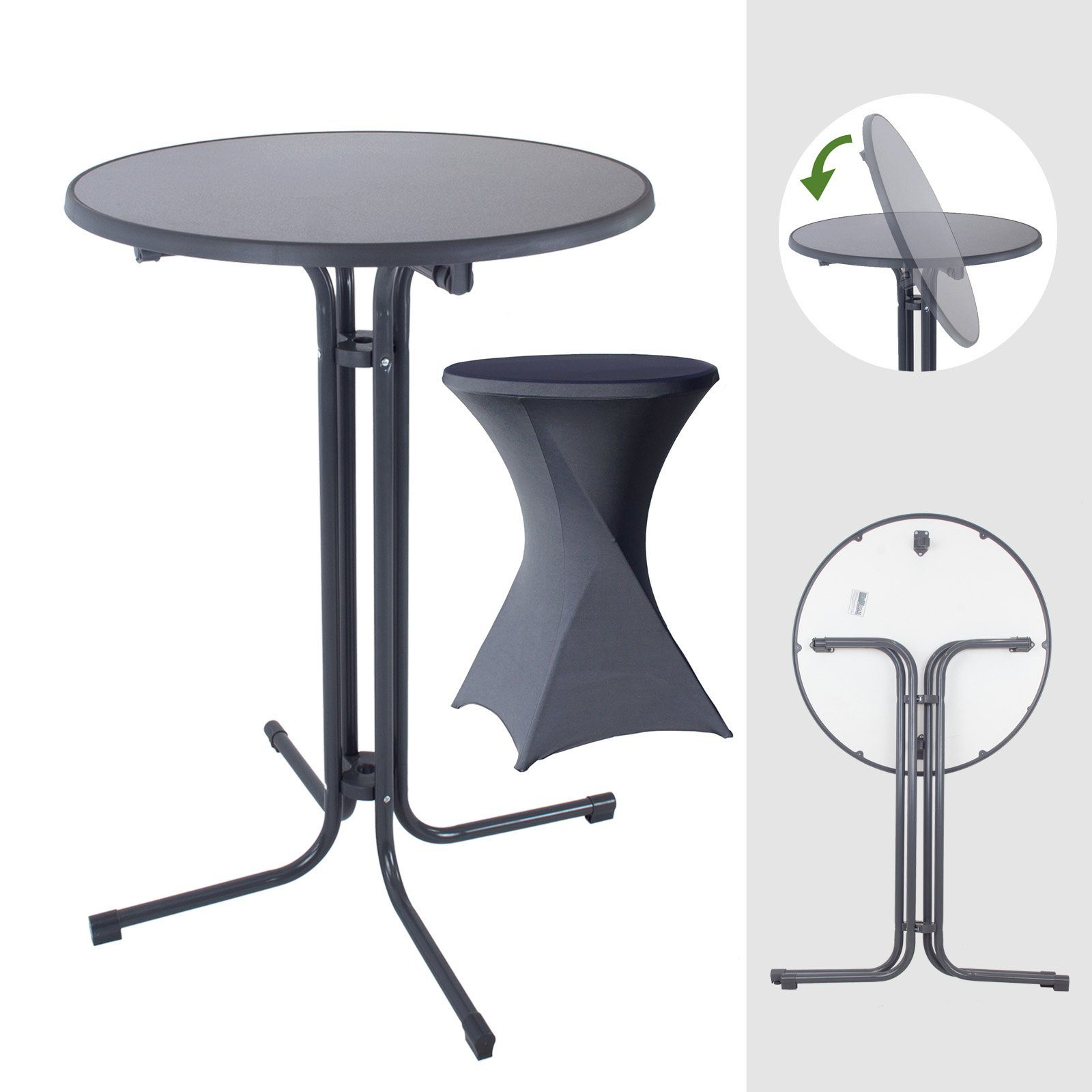 TRUTZHOLM Stehtisch Set Stehtisch klappbar Ø 80 cm & Husse Tischdecke bügelfrei für Gastro (Set aus Stehtisch und Husse)