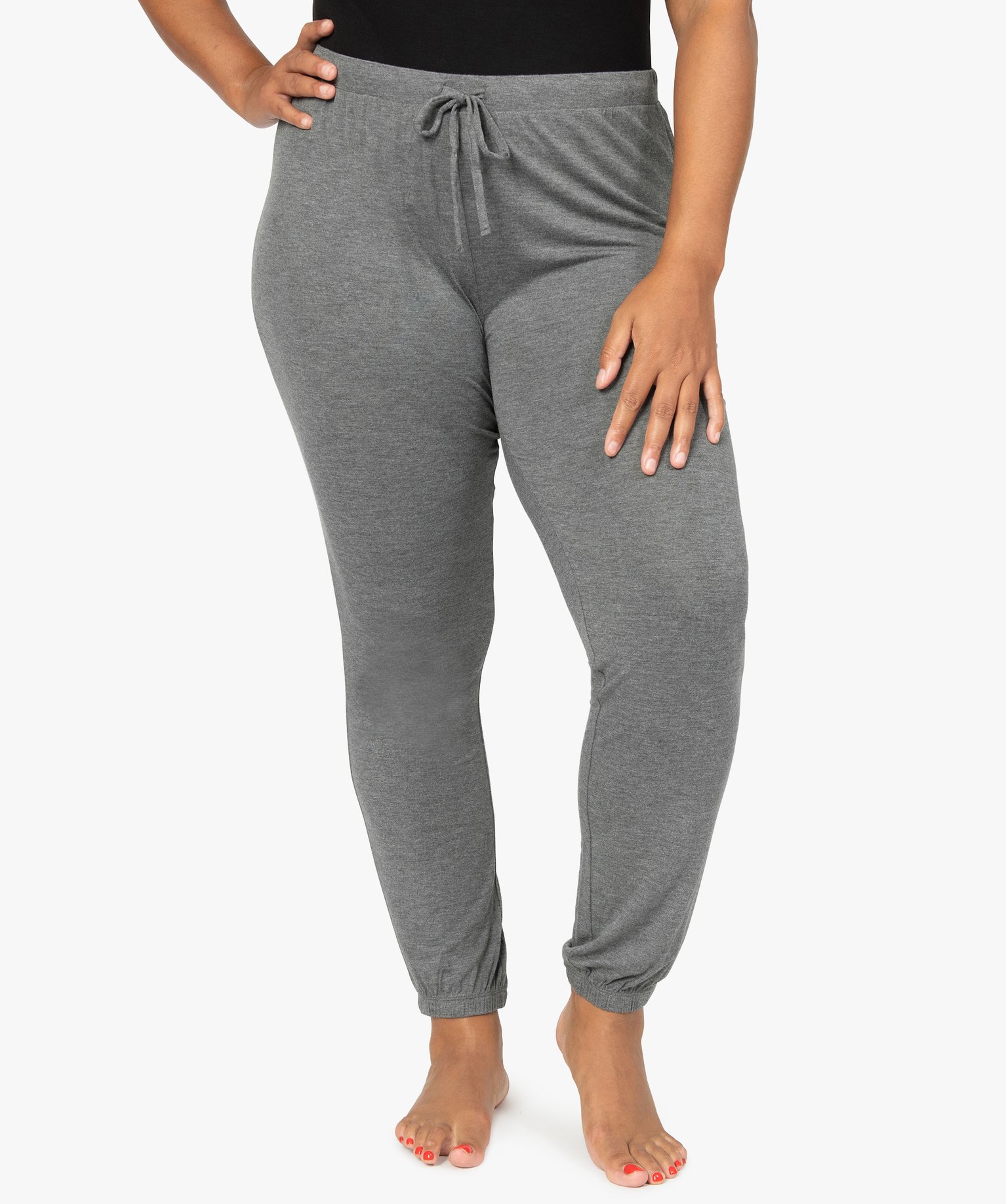 Pantalon de pyjama femme grande taille resserré dans le bas gris fonce | GEMO
