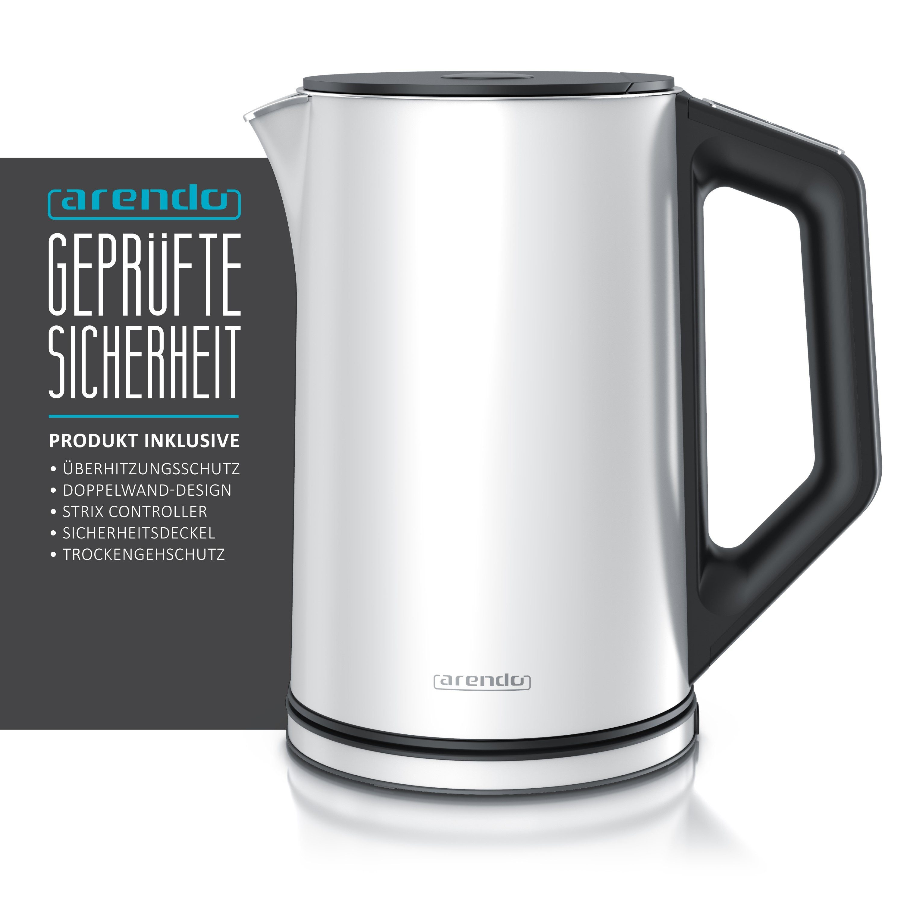 Arendo Frühstücks-Set (2-tlg), Wasserkocher 1,5l & 2-Scheiben Langschlitz Toaster, Edelstahl, Weiß