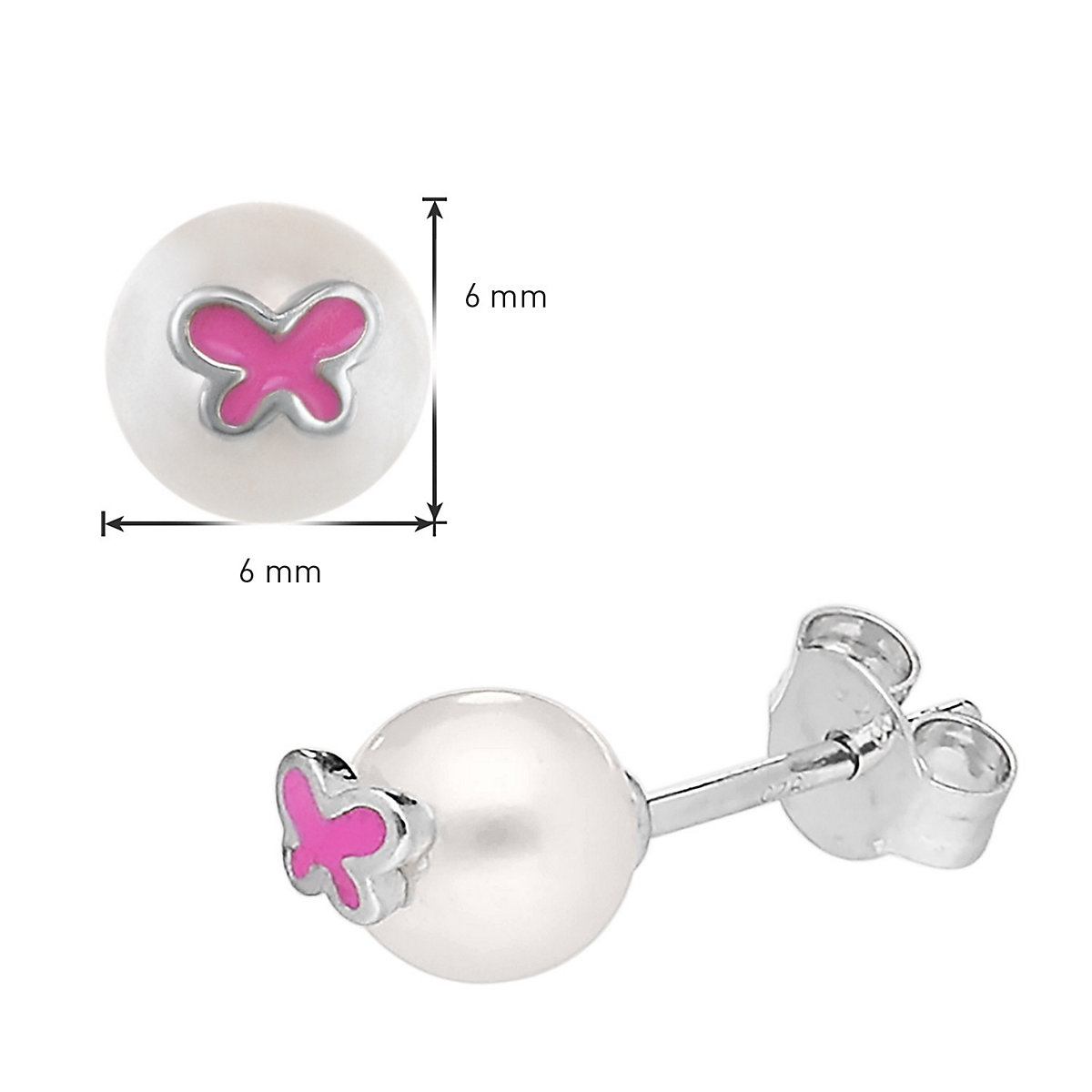 Kinder Perlen-Ohrringe 925 Silber Ohrstecker Schmetterling Ohrstecker