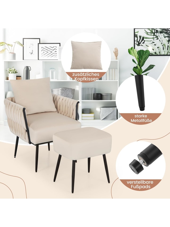 COSTWAY Ohrensessel mit Hocker in Beige günstig kaufen onesize