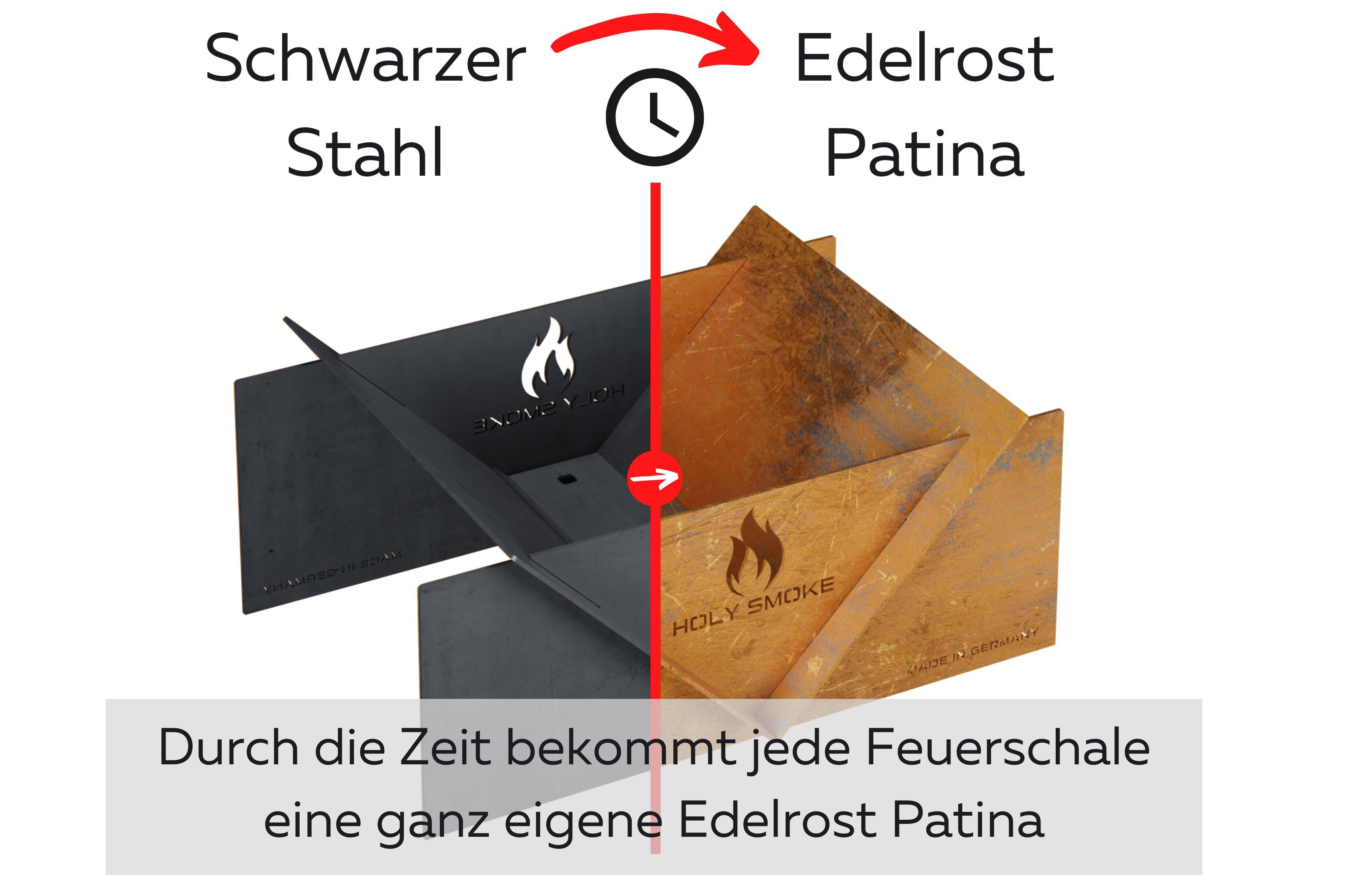 Holy Smoke Feuerschale Design Feuerschale 80cm x 60cm - Feuerkorb für den Garten und Terrasse, 40 KG massiver Stahl - Rost Patina