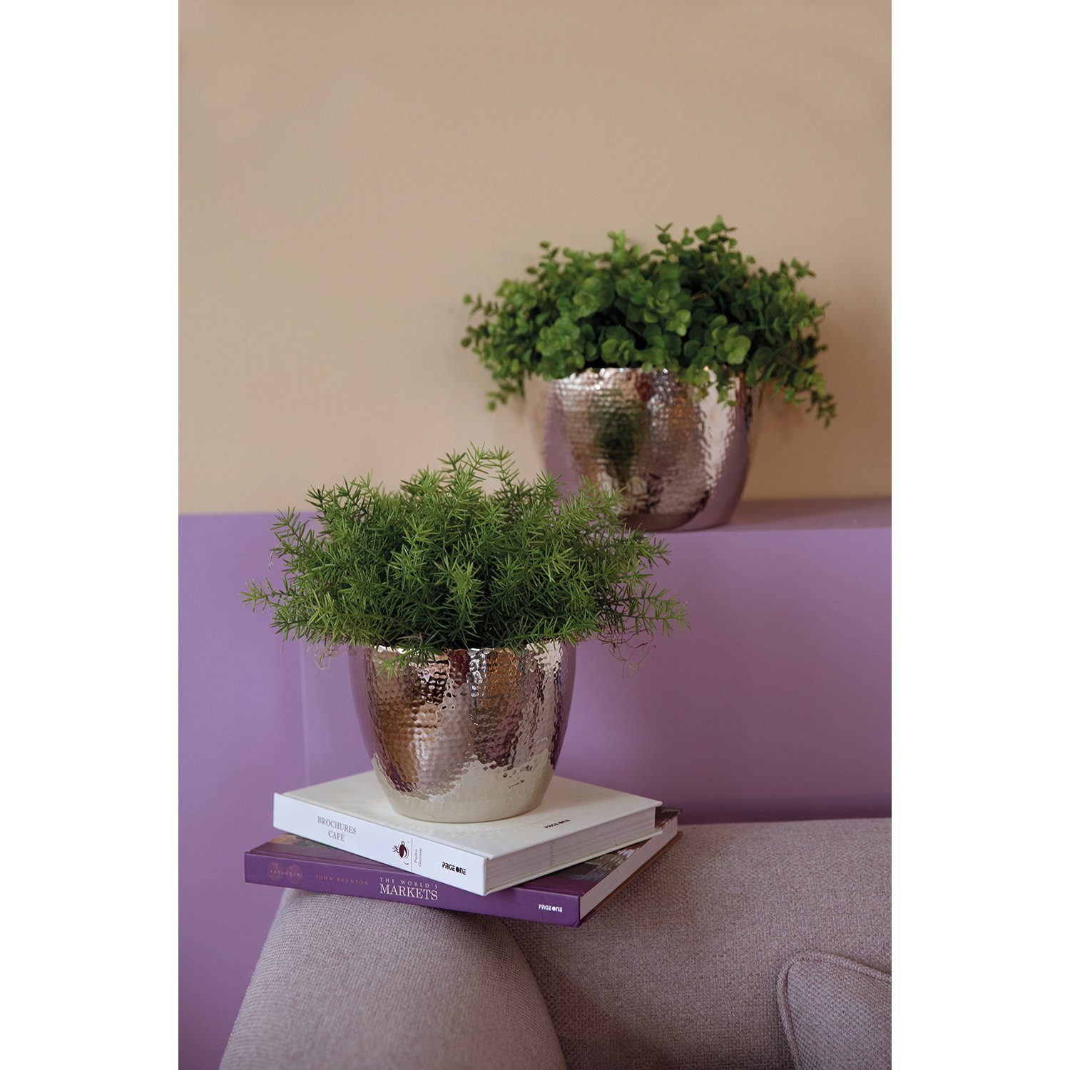 Fink Übertopf Übertopf SAKURA - silberfarben - Eisen - H.15cm x Ø 22,5cm, vernickelt - Innen mit grauer Pulverbeschichtung