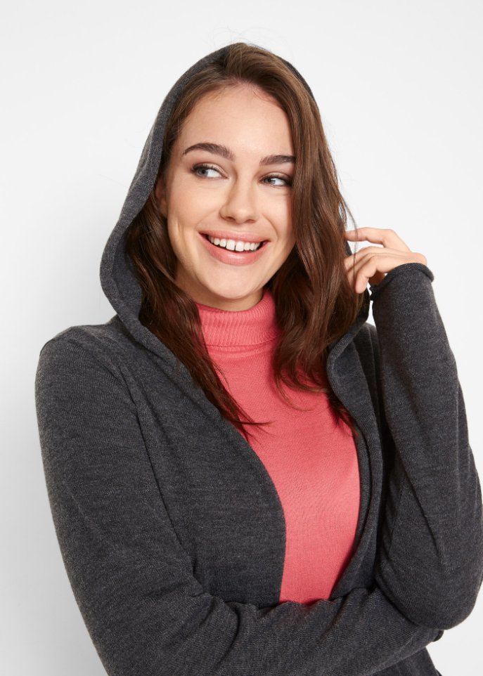 Longstrickjacke mit Kapuze