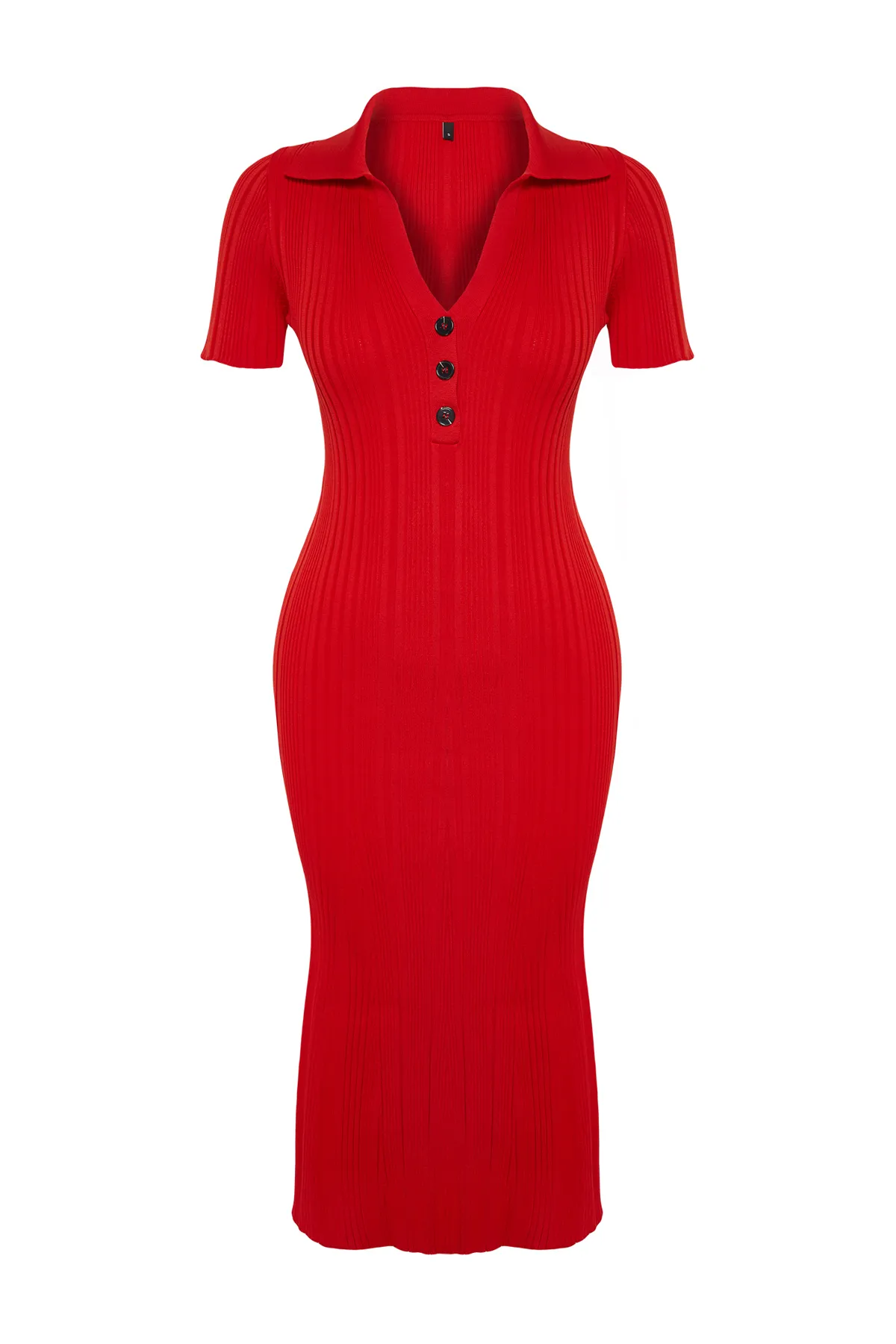 Trendyol Collection  Roter einfarbiger Maxi-Strick-Polokragen TWOSS24EL00282