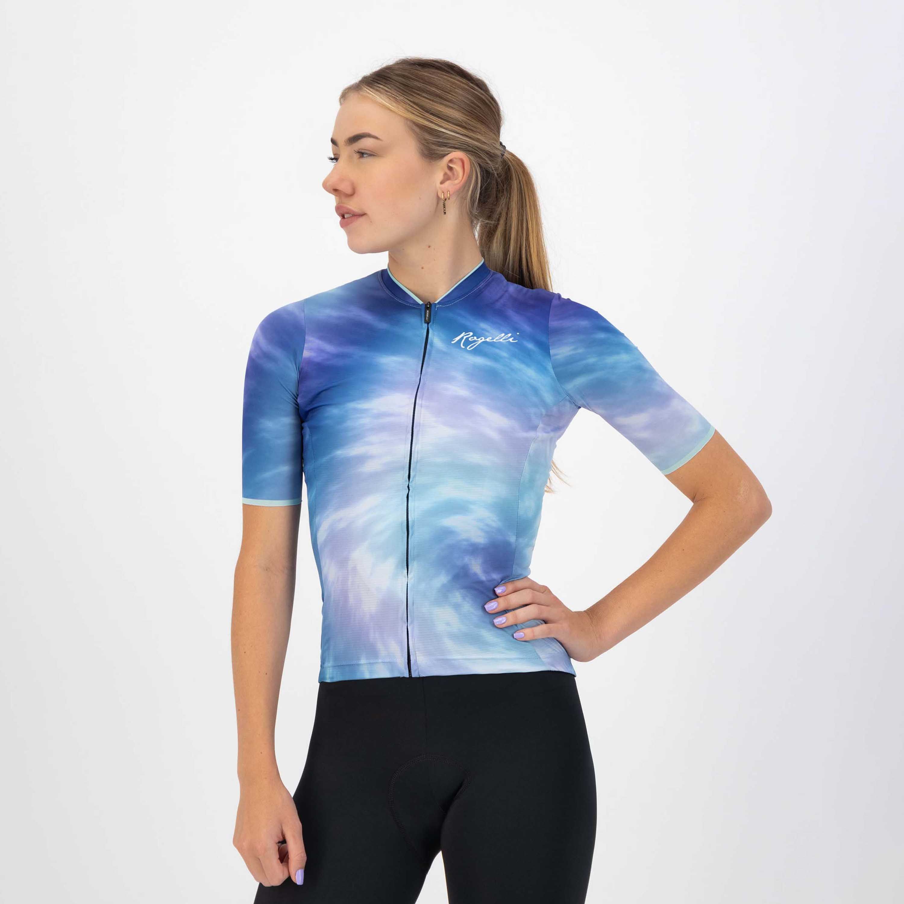 Rogelli Tie Dye Blau Damen Radtrikot Kurzarm