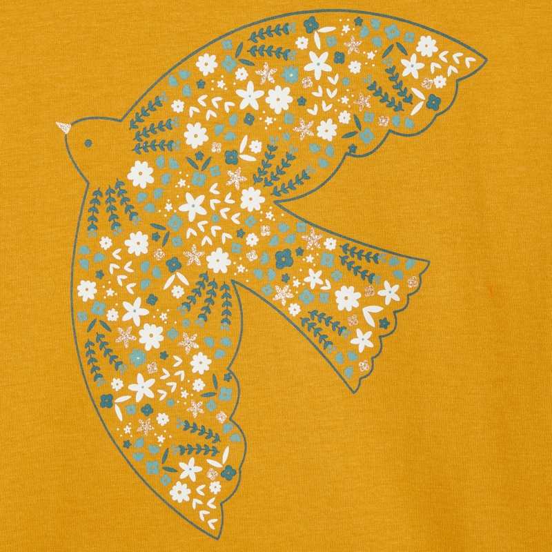 T-shirt manches longues motif colombe jaune fille
