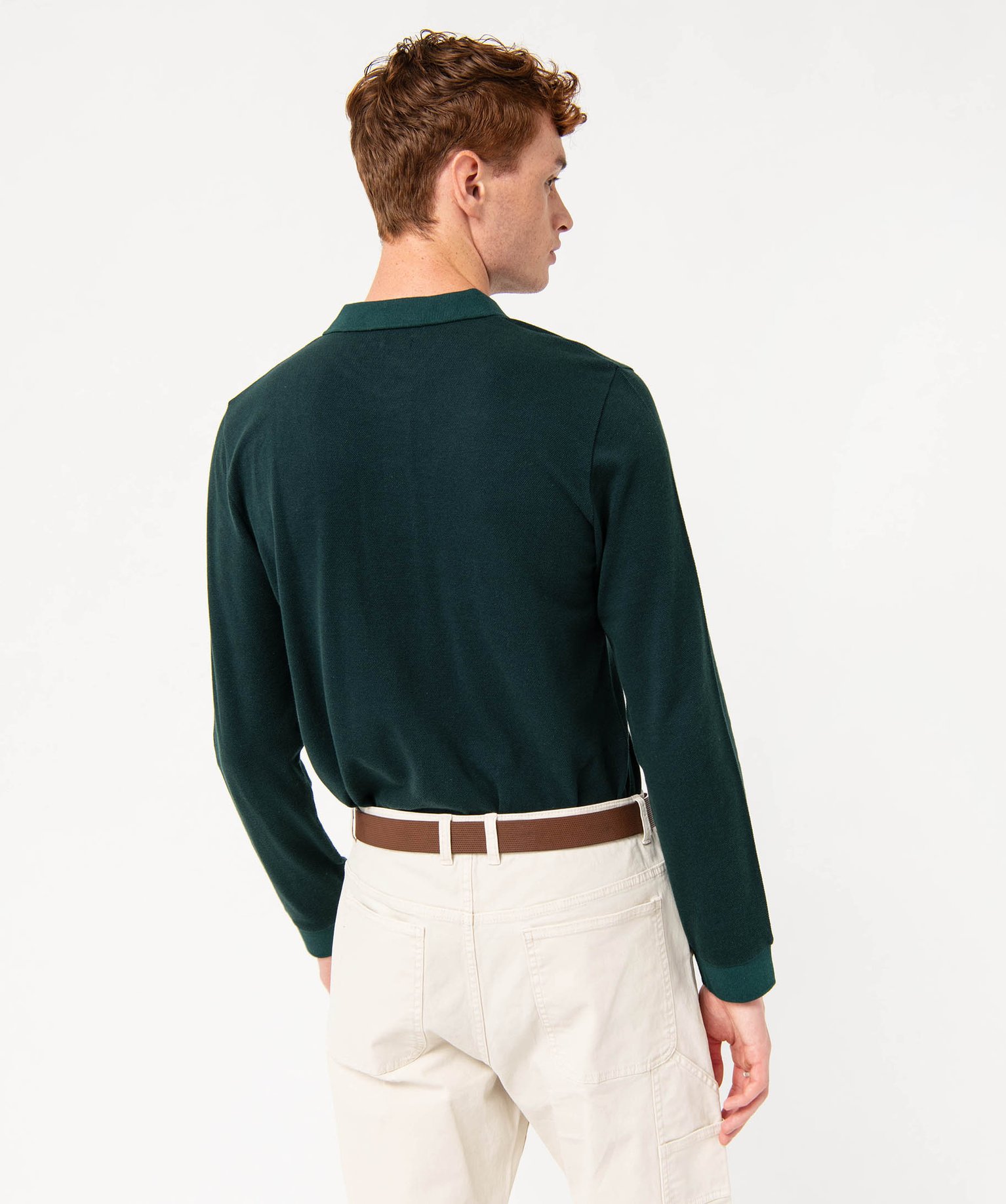 Polo à manches longues en maille piquée bicolore homme vert | GEMO