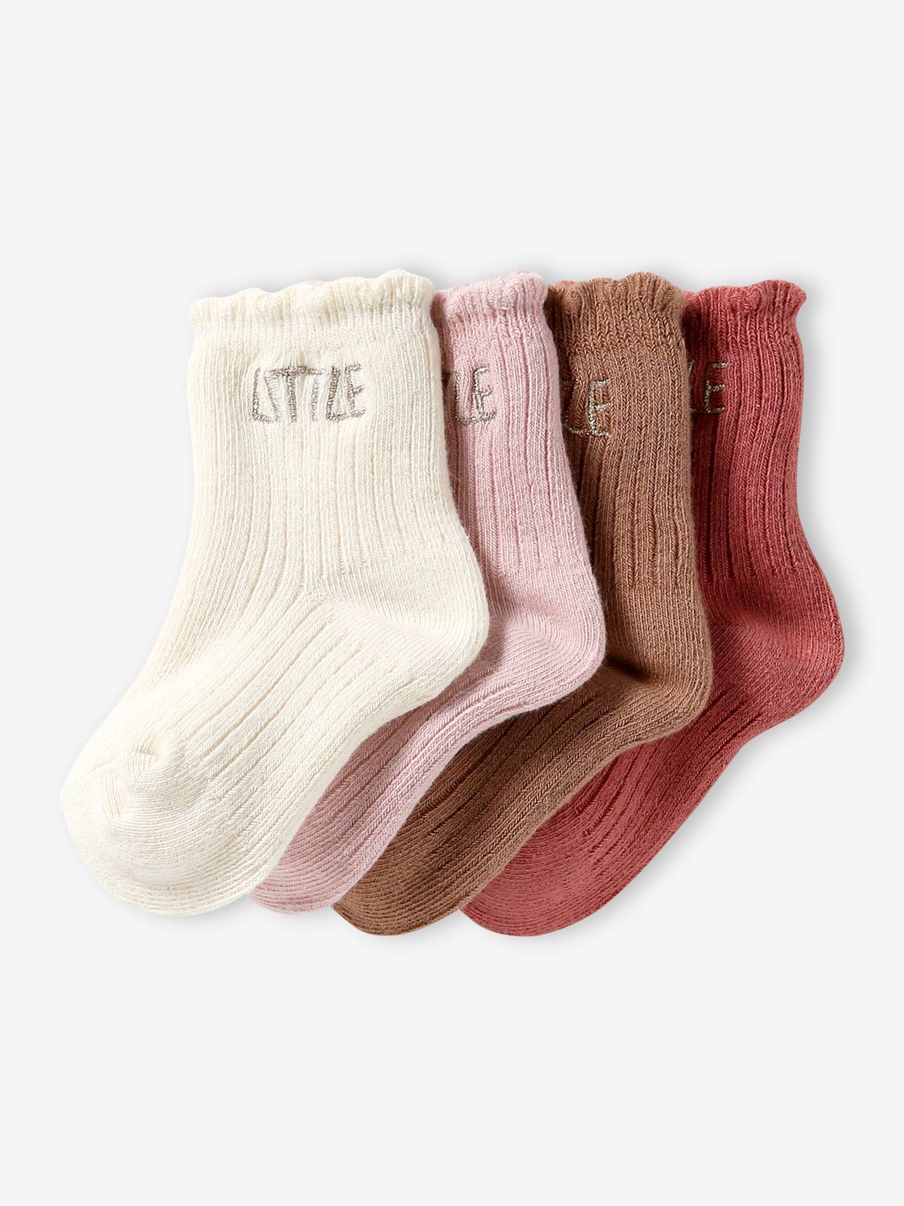 Vertbaudet 4er-Pack Baby Socken LITTLE BASIC Oeko-Tex - cappuccino
