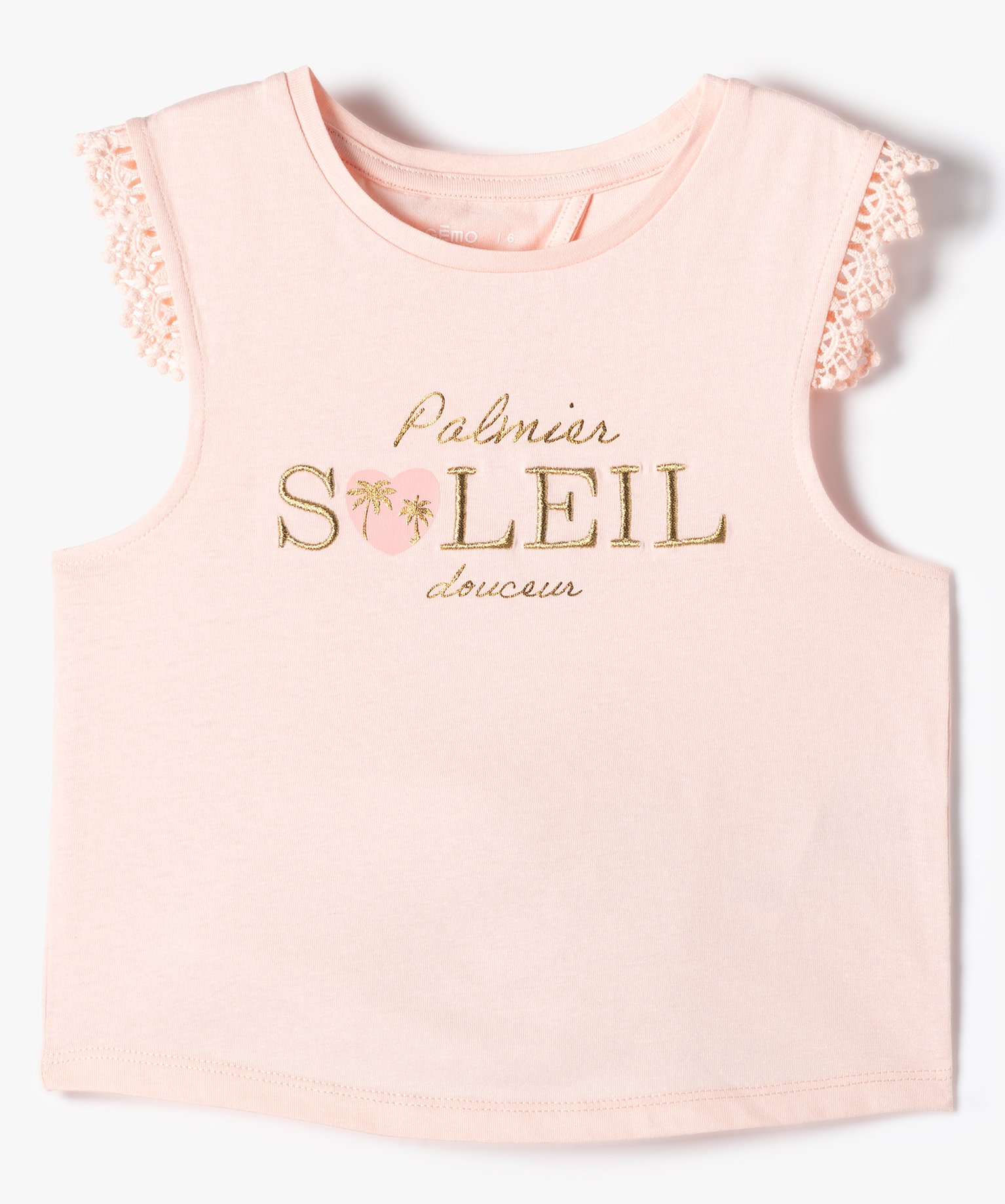 Débardeur fille avec motif pailleté et dos ouvert rose | GEMO