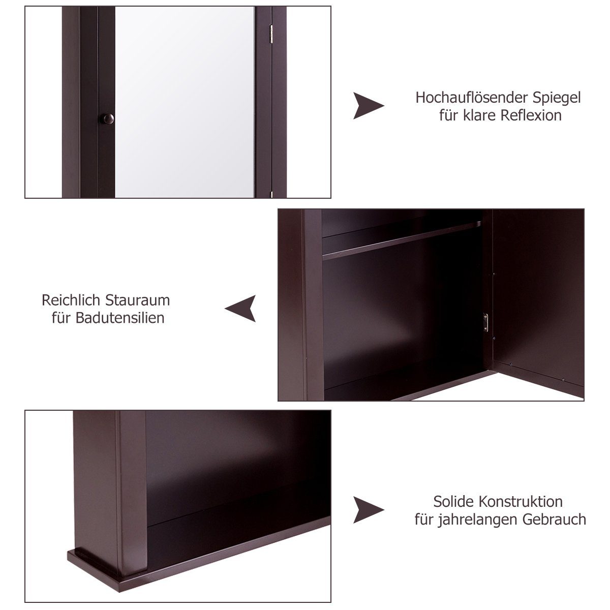 COSTWAY Spiegelschrank Bad, mit Tür& verstellbarem Regal, 56 x 15 x 69,5 cm