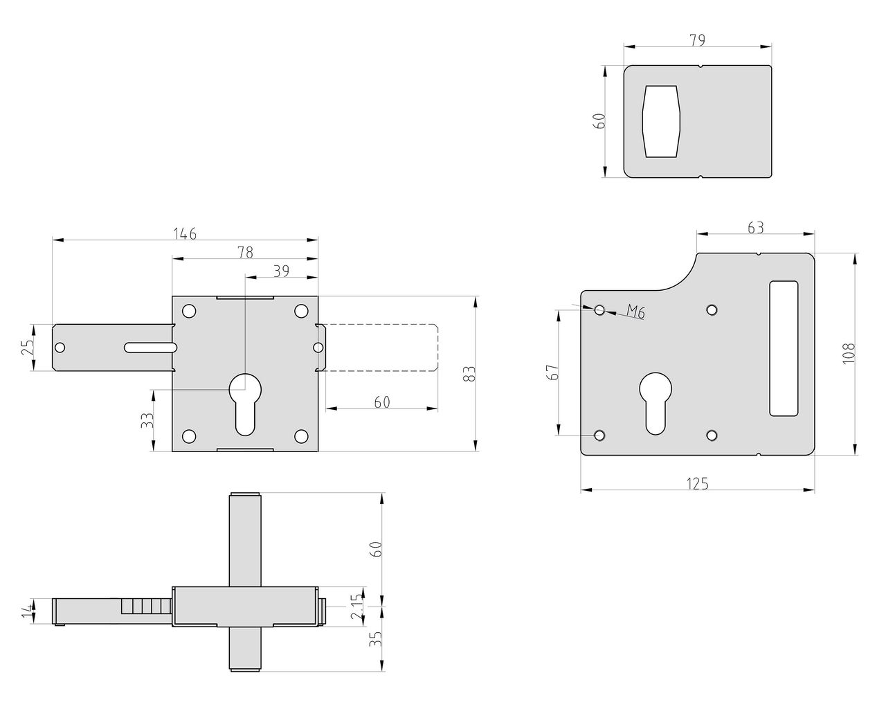 Basi Aufschraub-Torschloss - ATS 80 - Lochung: PZ - Metalltore - 6-tourig - Dorn: 39 mm - R/L