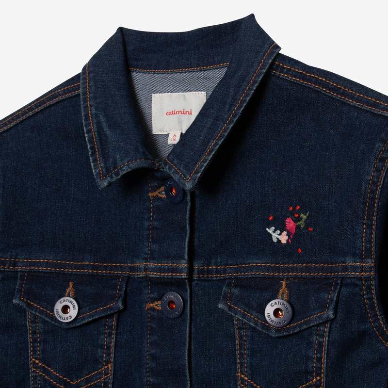 Veste en jean fille brodée fleurs bleu Catimini