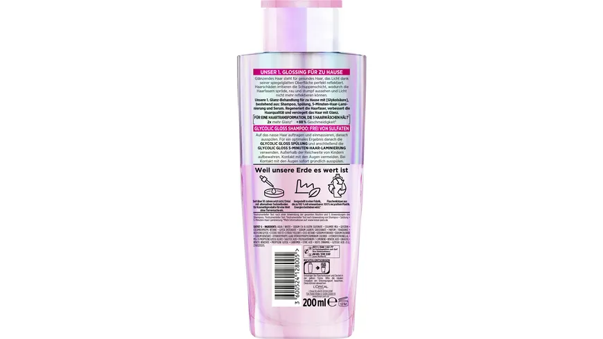 L'Oréal Paris Elvital Glycolic Gloss Shampoo - Versiegelung für glänzendes Haar und Verbesserung der Haarqualität 200 ml