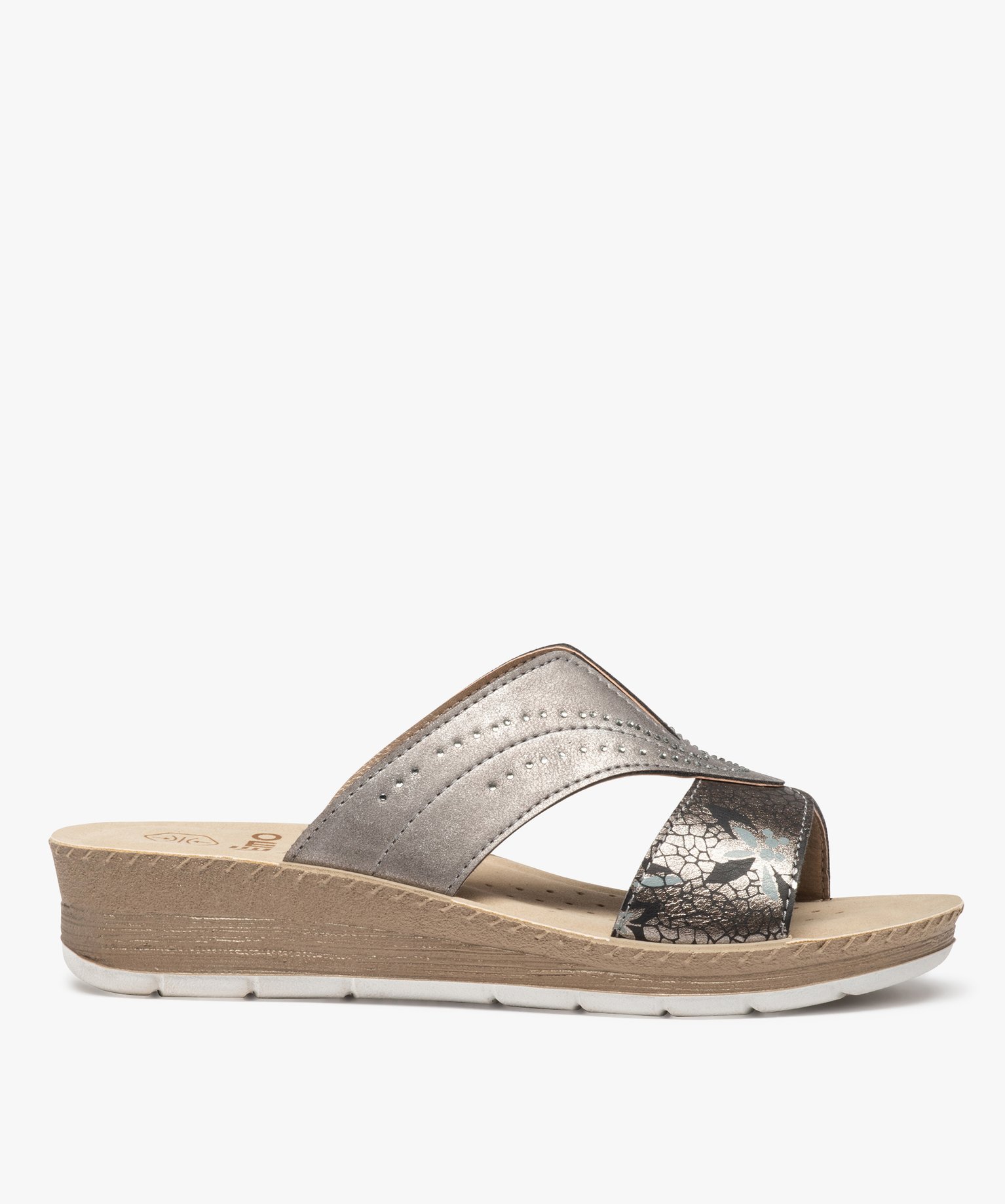 Sandales femme confort forme mule avec brides scintillantes gris | GEMO