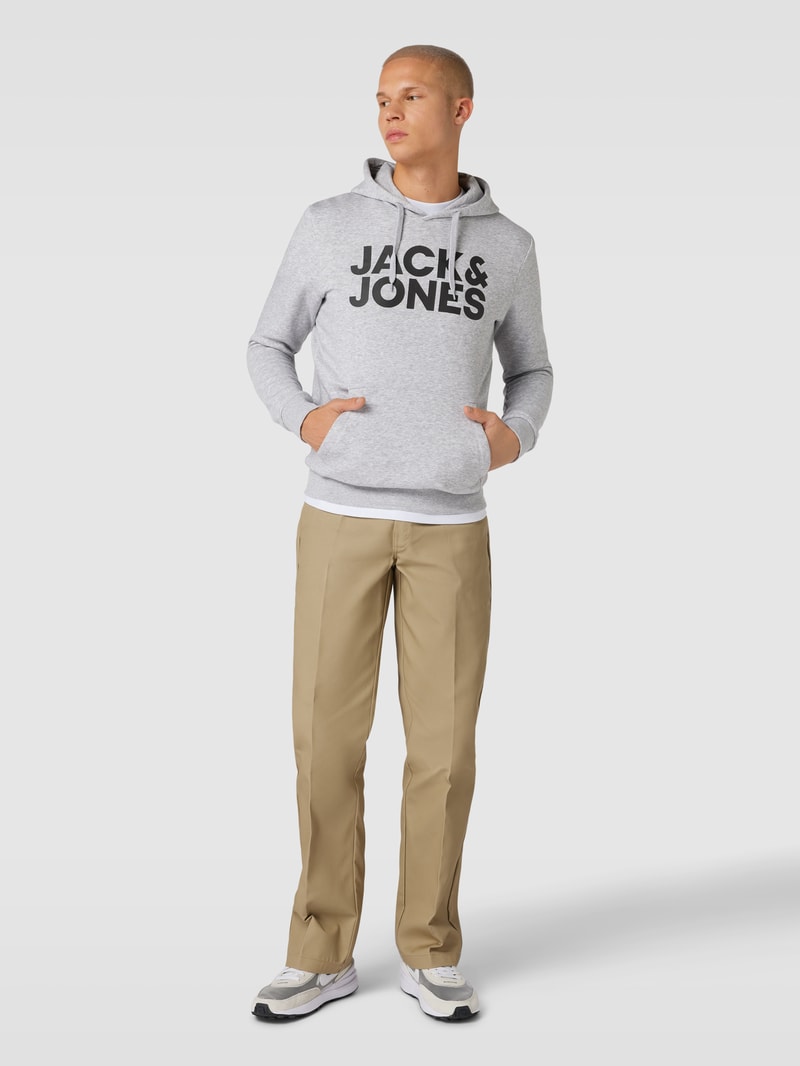 Hoodie mit Label-Print in hellgrau meliert