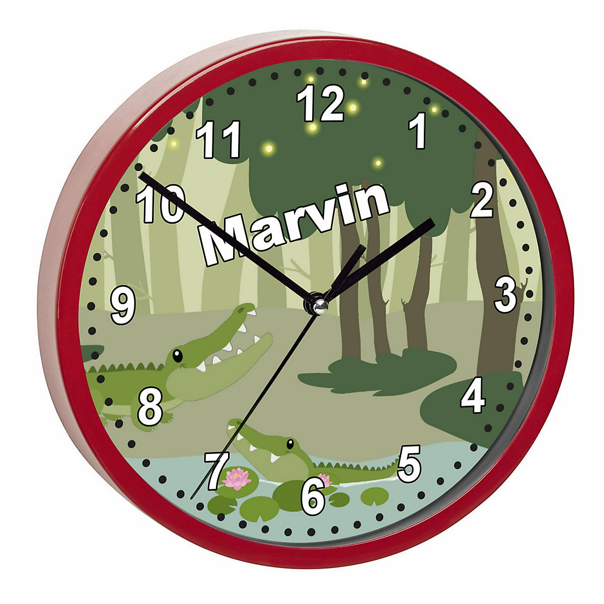 Kinder Wanduhr laufruhig personalisiert mit Name Krokodil