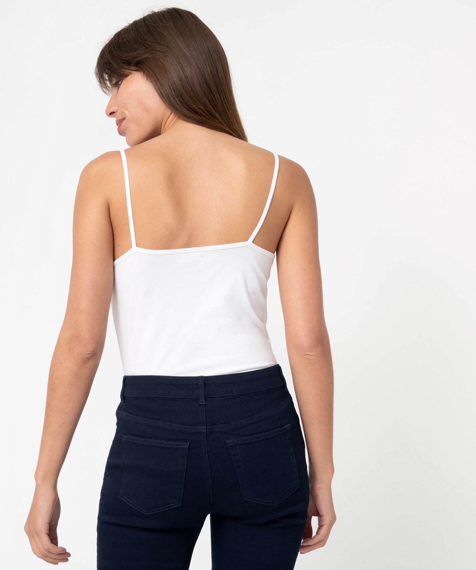 Débardeur femme uni à fines bretelles blanc | GEMO