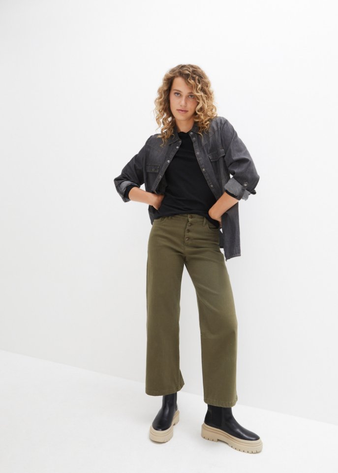 Stretch-Jeans Culotte, knöchelfrei