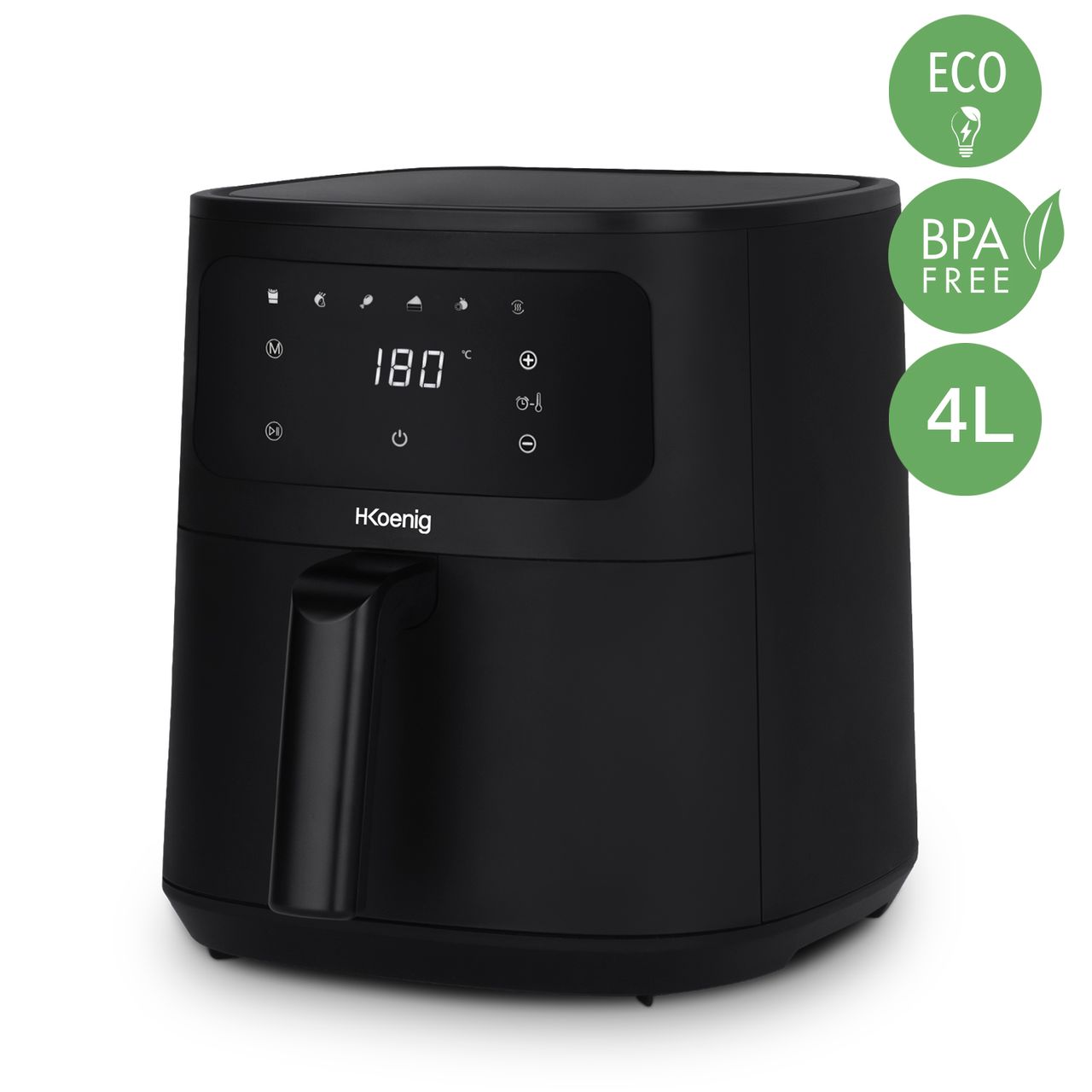 H. Koenig Heißluftfritteuse FRY840, 4L Kapazität, kocht für bis zu 6 Personen, einstellbar 80-200°C