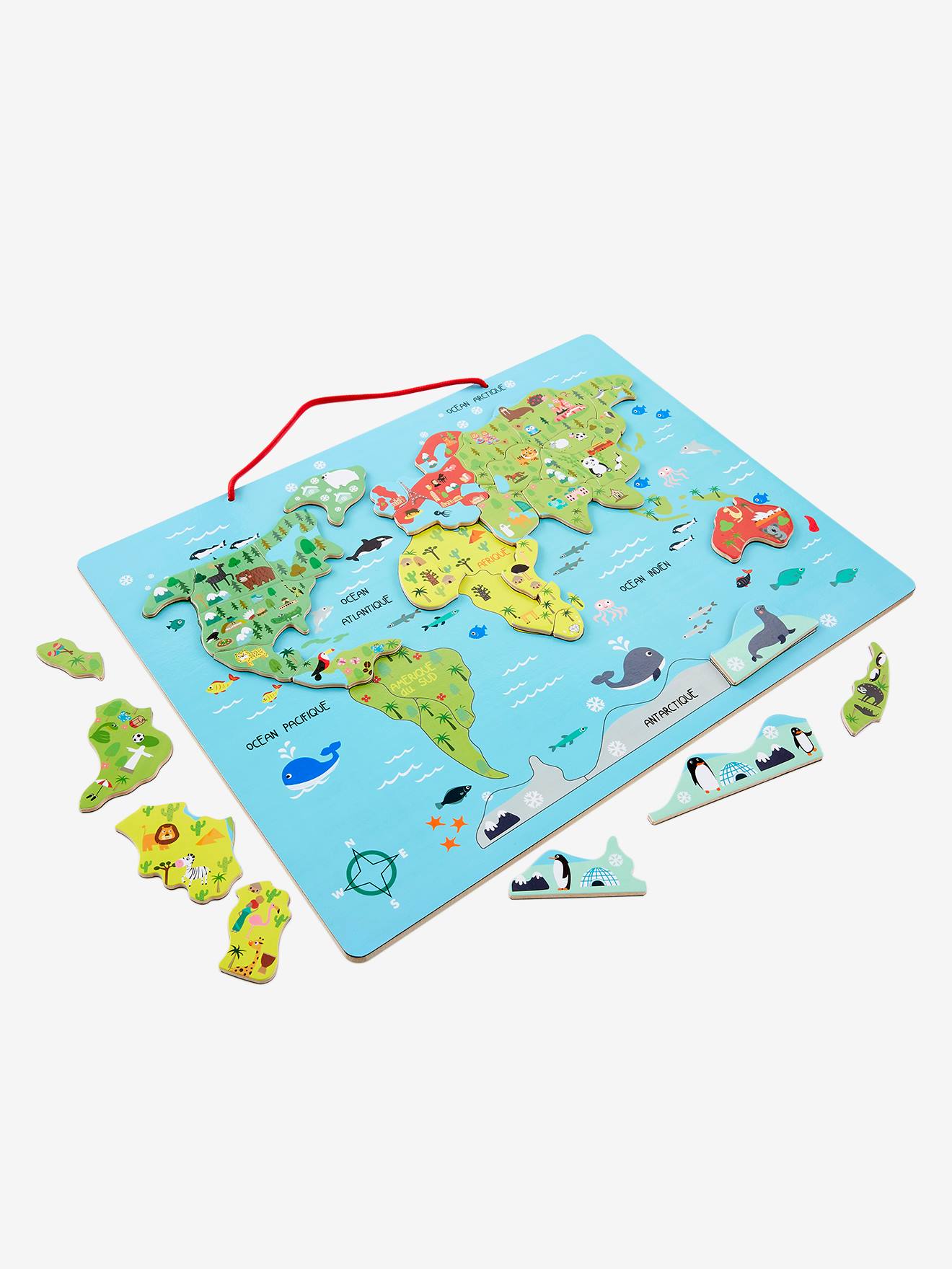 Puzzle Monde magnétique en bois FSC® multicolore