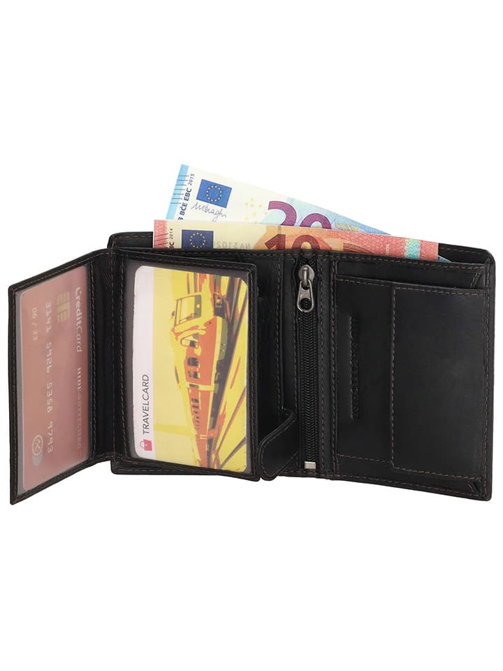 HIDE & STITCHES Leder-Geldbörse in Schwarz - (B)10 x (H)8 x (T)1,5 cm günstig kaufen onesize