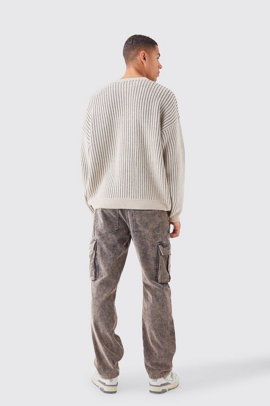 Gerippter Oversize Rundhals-Pullover
