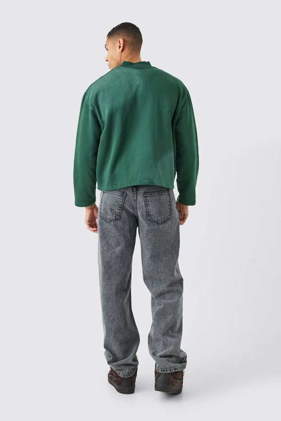 Kastige Oversize Bomberjacke mit Denim-Applikation