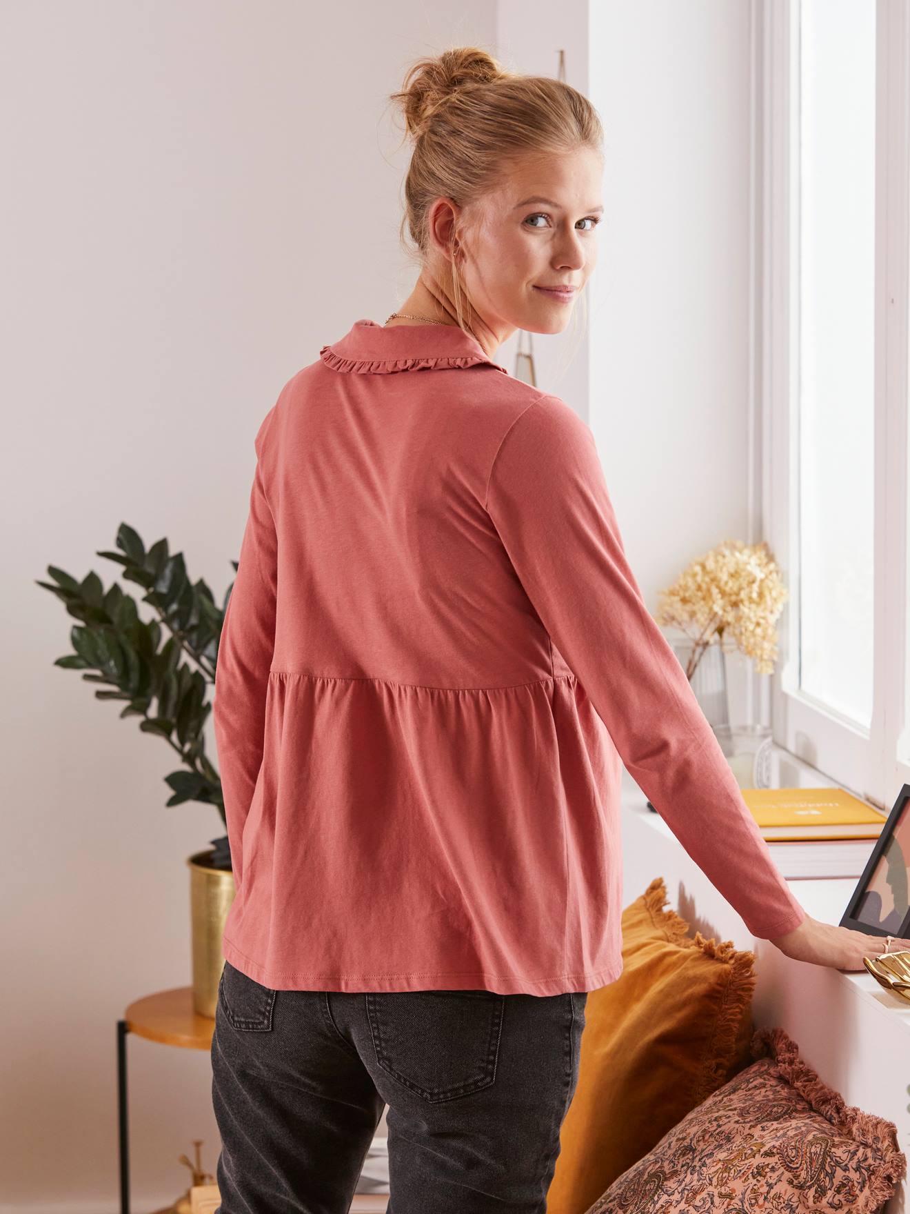 Vertbaudet Blusenshirt mit Rüschenkragen, Schwangerschaft & Stillzeit - altrosa