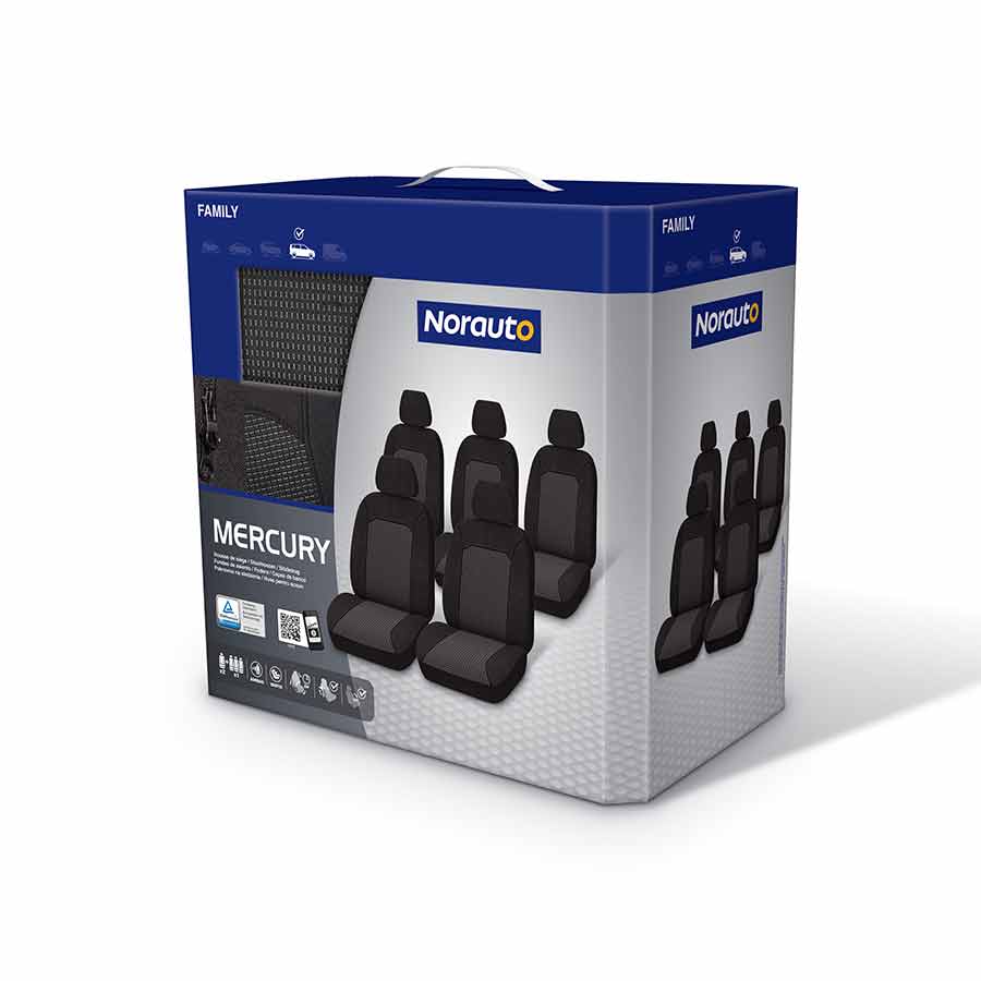 NORAUTO Sitzbezug-Komplettset FAMILY 15-teilig, für Minivans mit 3 Einzelsitzen hinten, Design MERCURY  - ATU