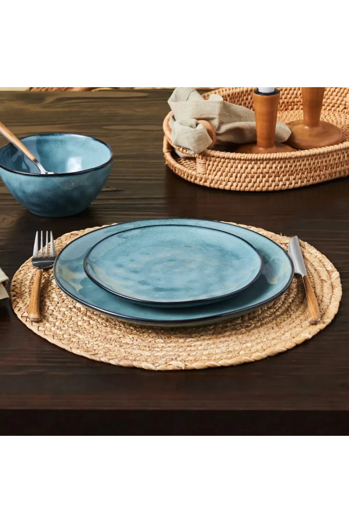 Karaca  Aria Reactive Glaze Tafelservice für 4, 12-teilig, Teller und Schüsseln, Geschirrset, Suppen