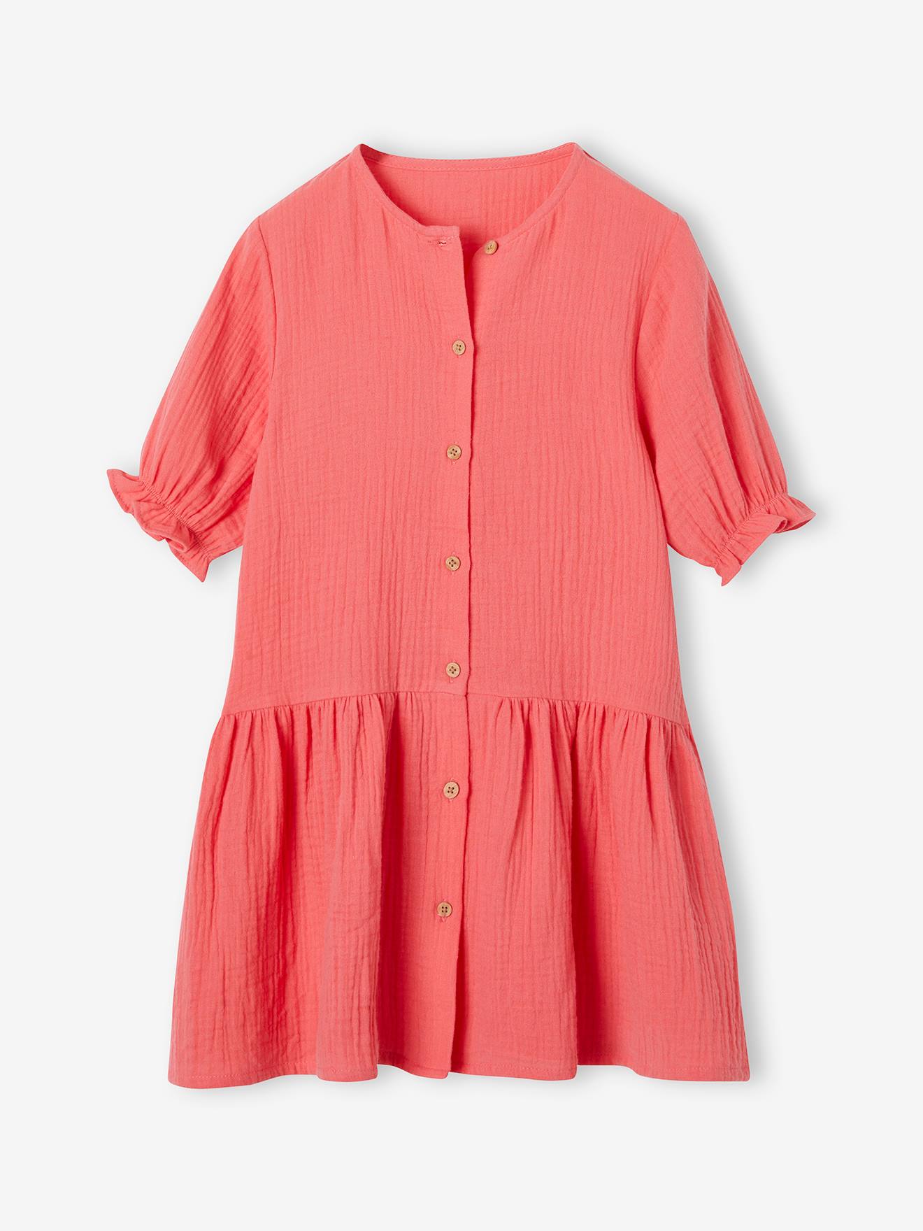 Vertbaudet Mädchen Kleid mit Knopfleiste - rot
