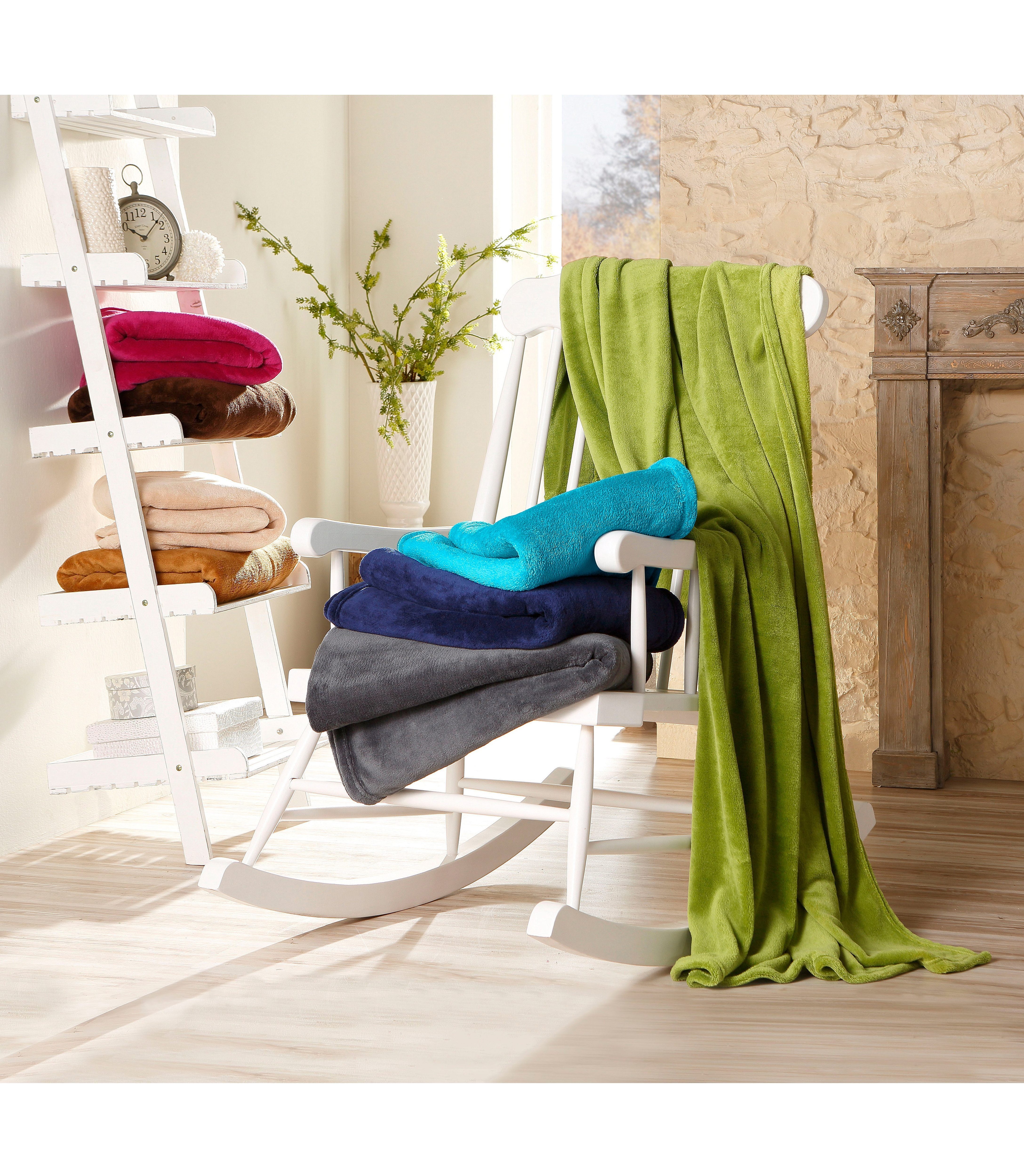 Wohndecke Uni Fleecedecke Olbia, IBENA, einfarbig schick, Kuscheldecke