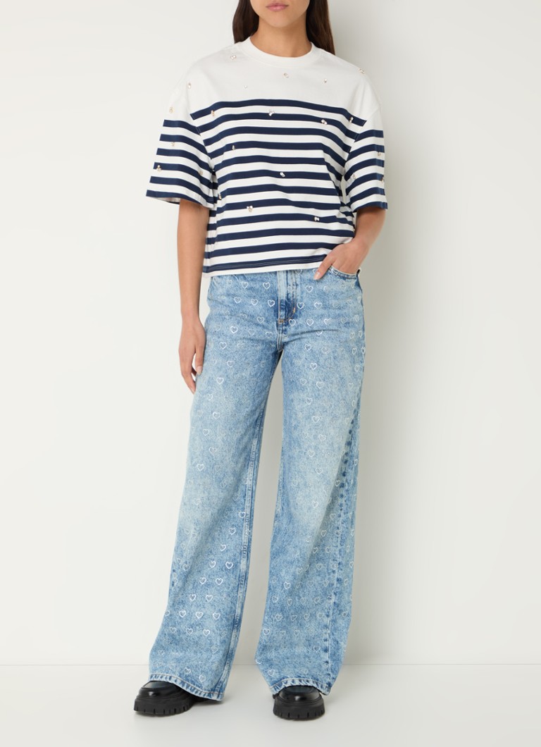 Sandro Oversized T-shirt με ριγέ τύπωμα και στρας