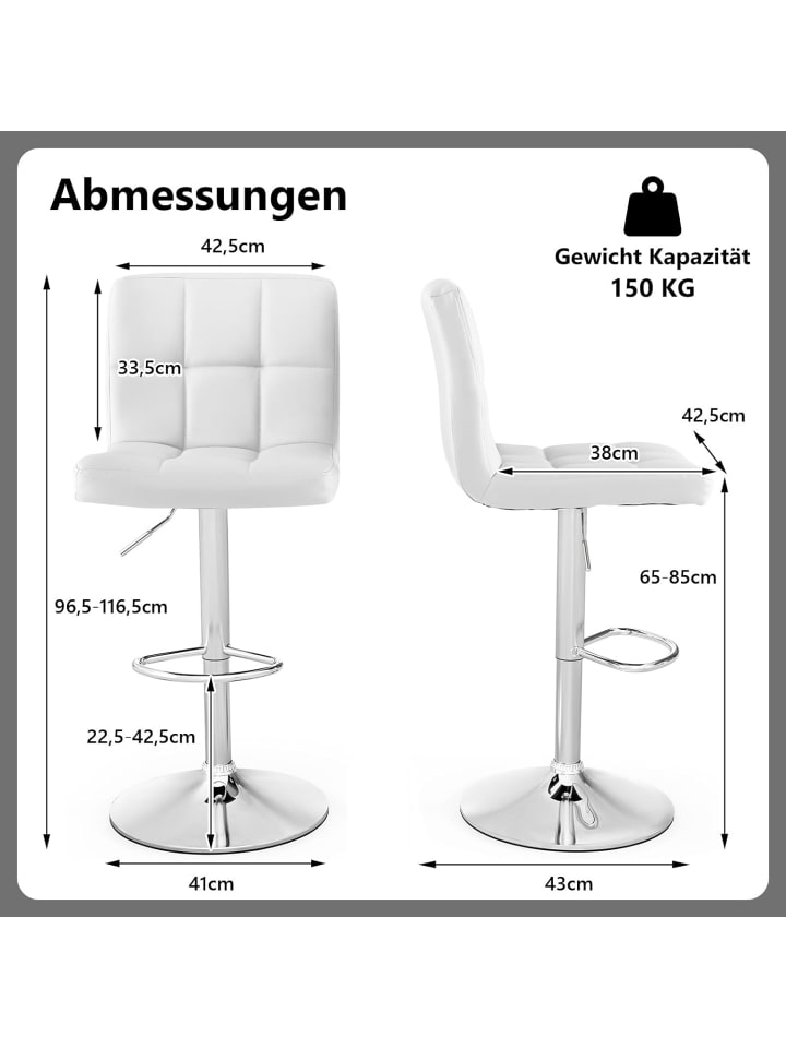 COSTWAY 2 tlg. Barhocker drehbar höhenverstellbar in Weiß günstig kaufen onesize