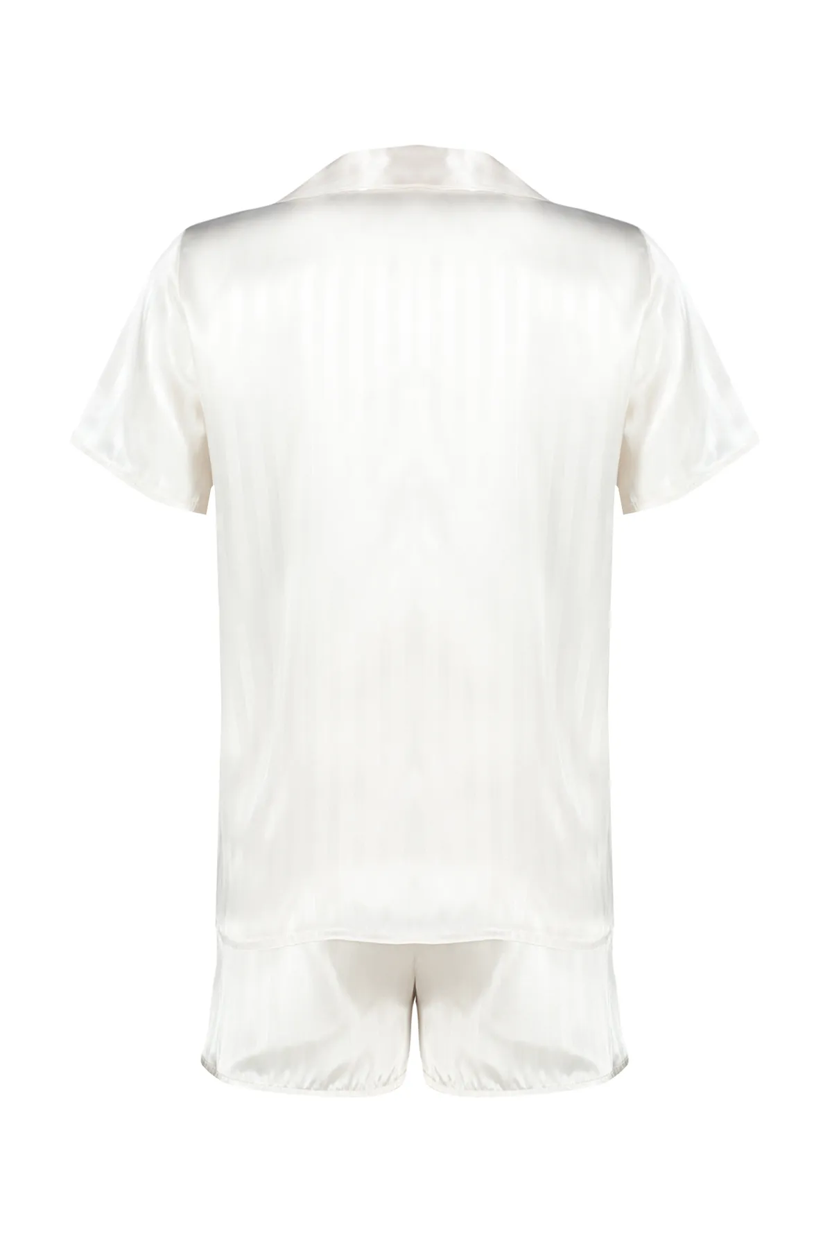 Trendyol Collection  Pyjama-Set aus gewebtem Satin mit Streifen in Ecru THMSS23PT00237