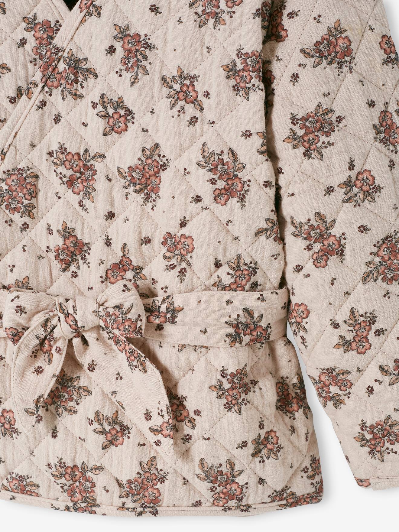 Veste matelassée imprimée fleurs fille light beige print