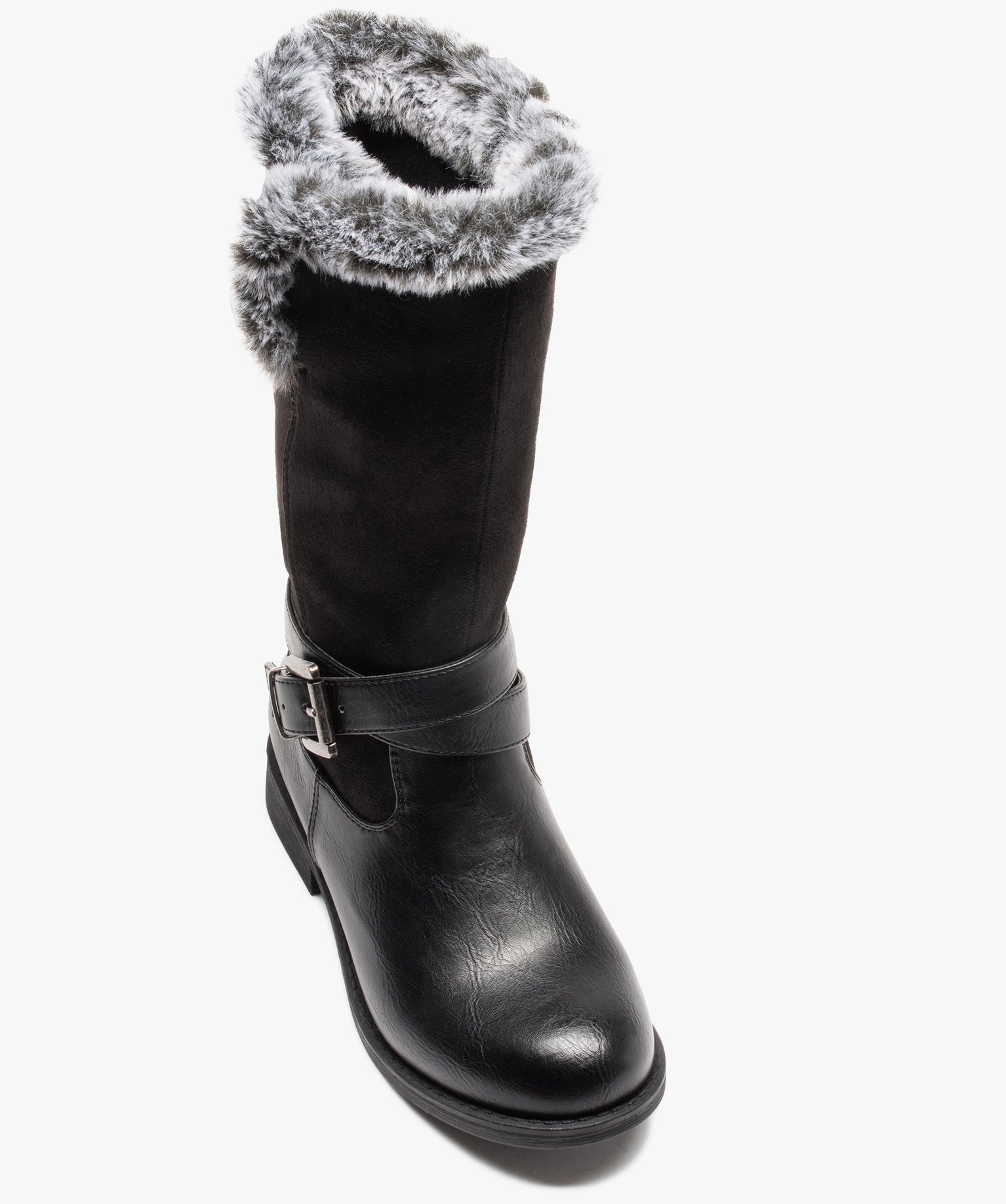 Bottes fille à col fourré et bride décorative noir | GEMO