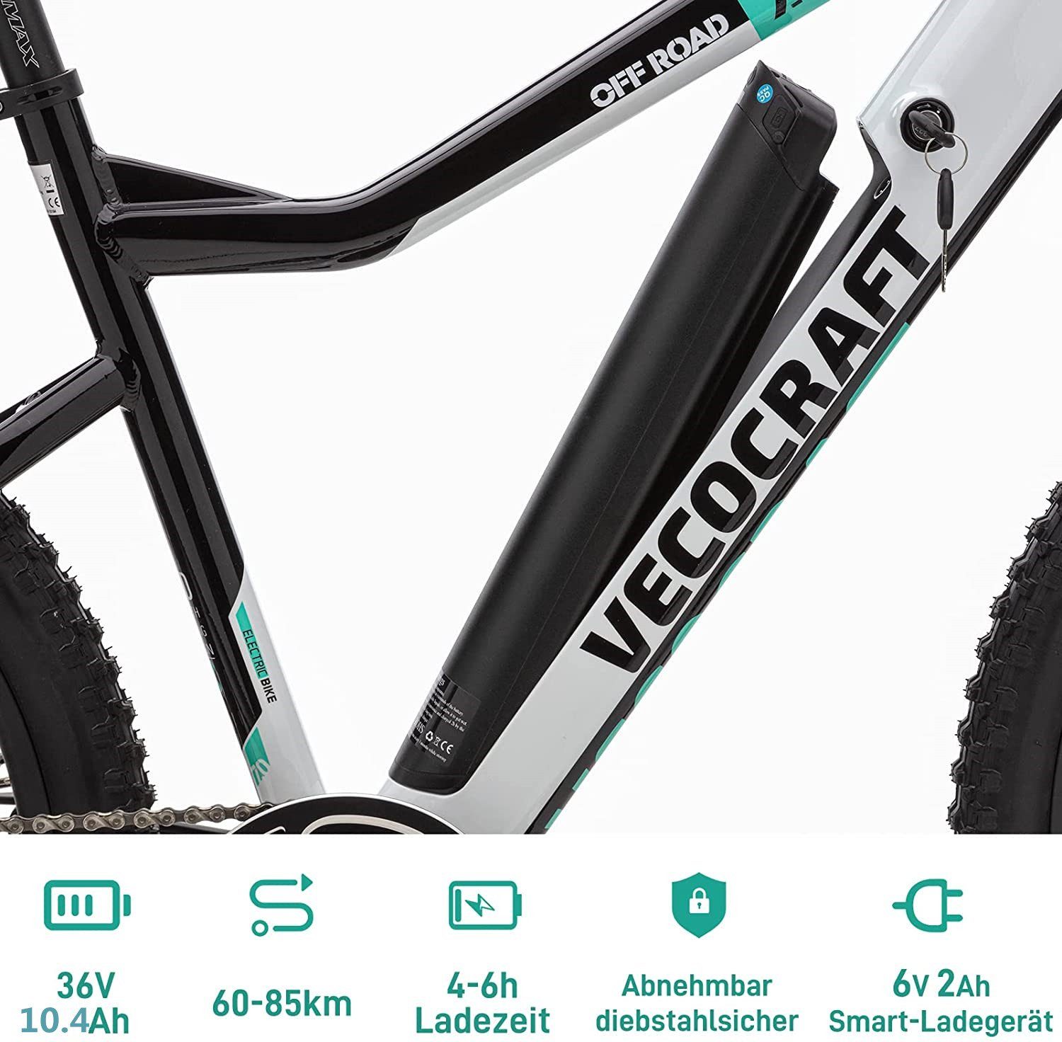 VECOCRAFT E-Bike OFFROAD 10.4AH 27.5 Zoll, 8 Gang Shimano, Kettenschaltung, Heckmotor