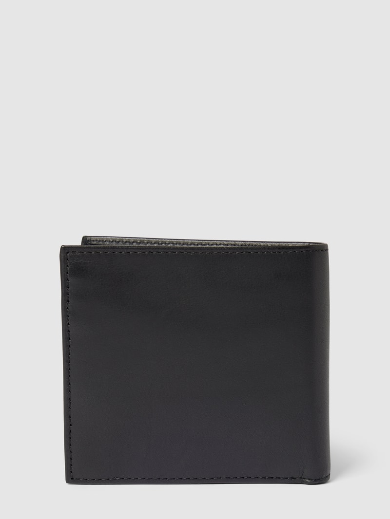 Portemonnaie aus Rindsleder mit Label-Print in schwarz