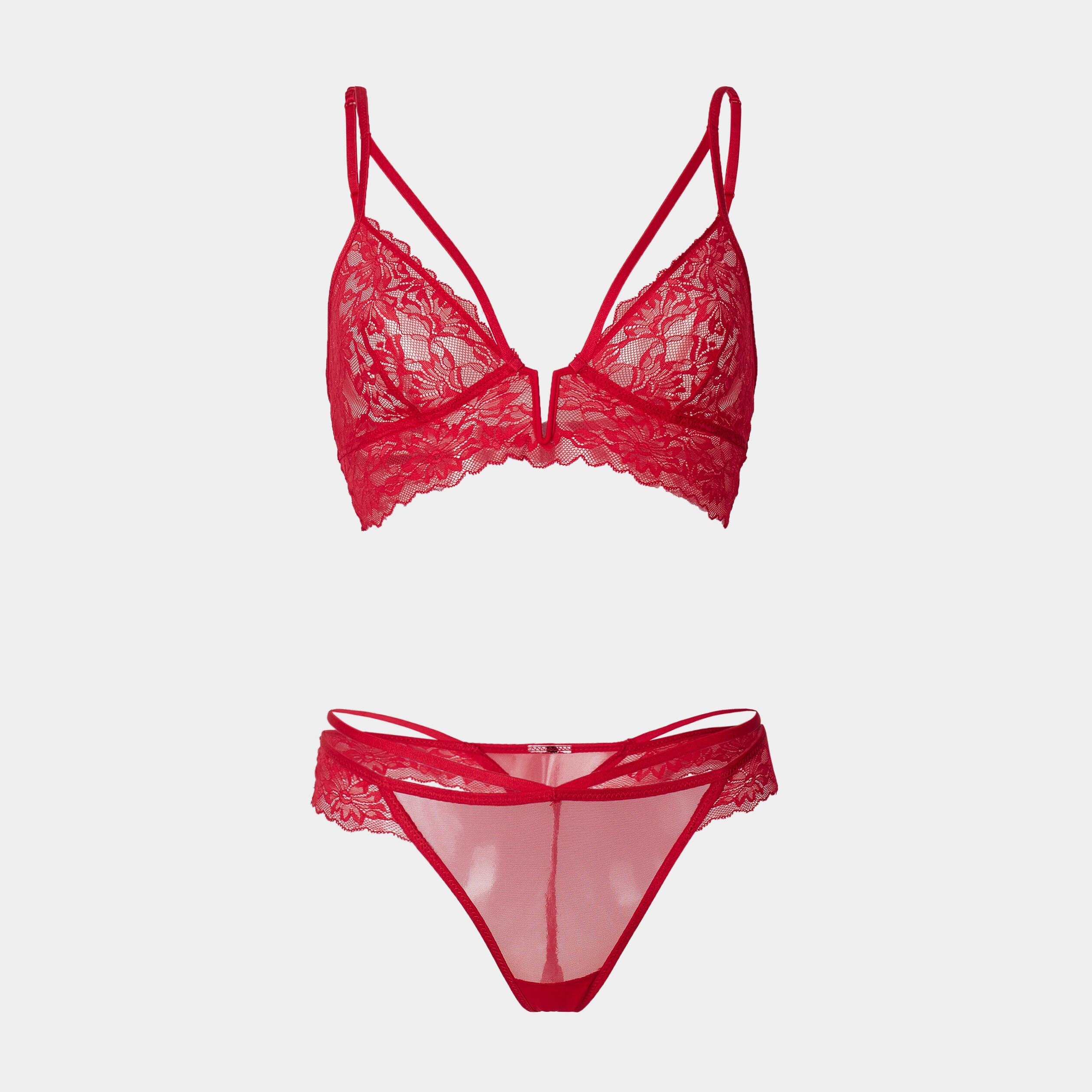 Ensemble soutien-gorge et string rouge femme | La Halle
