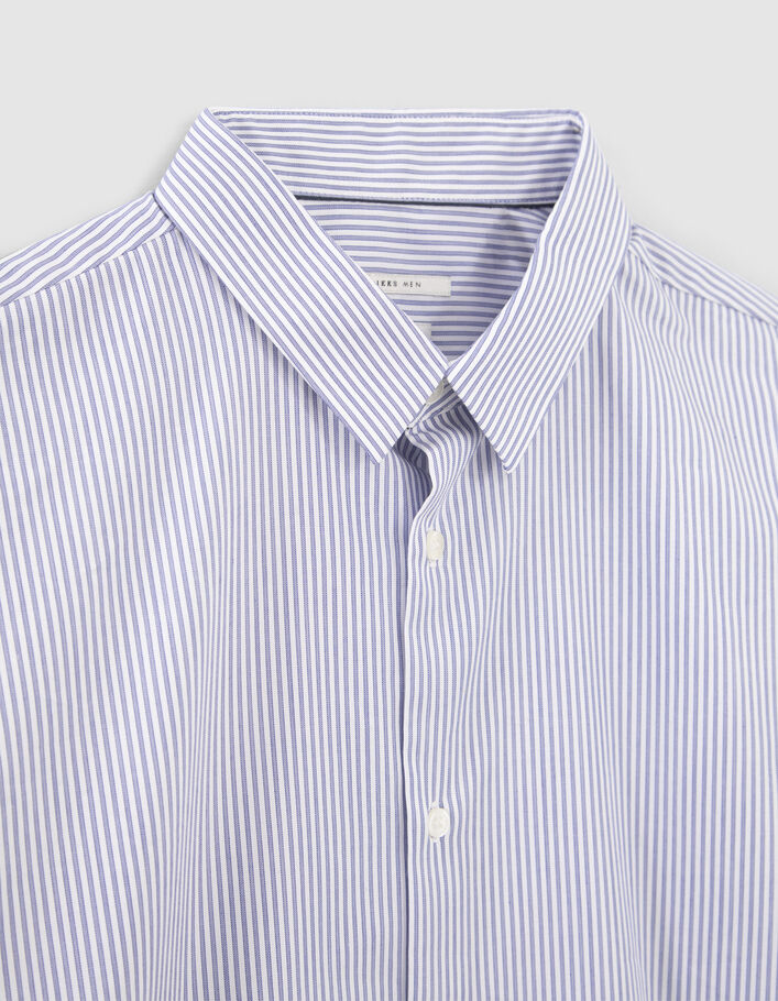 Chemise SLIM marine à fines rayures blanches Homme