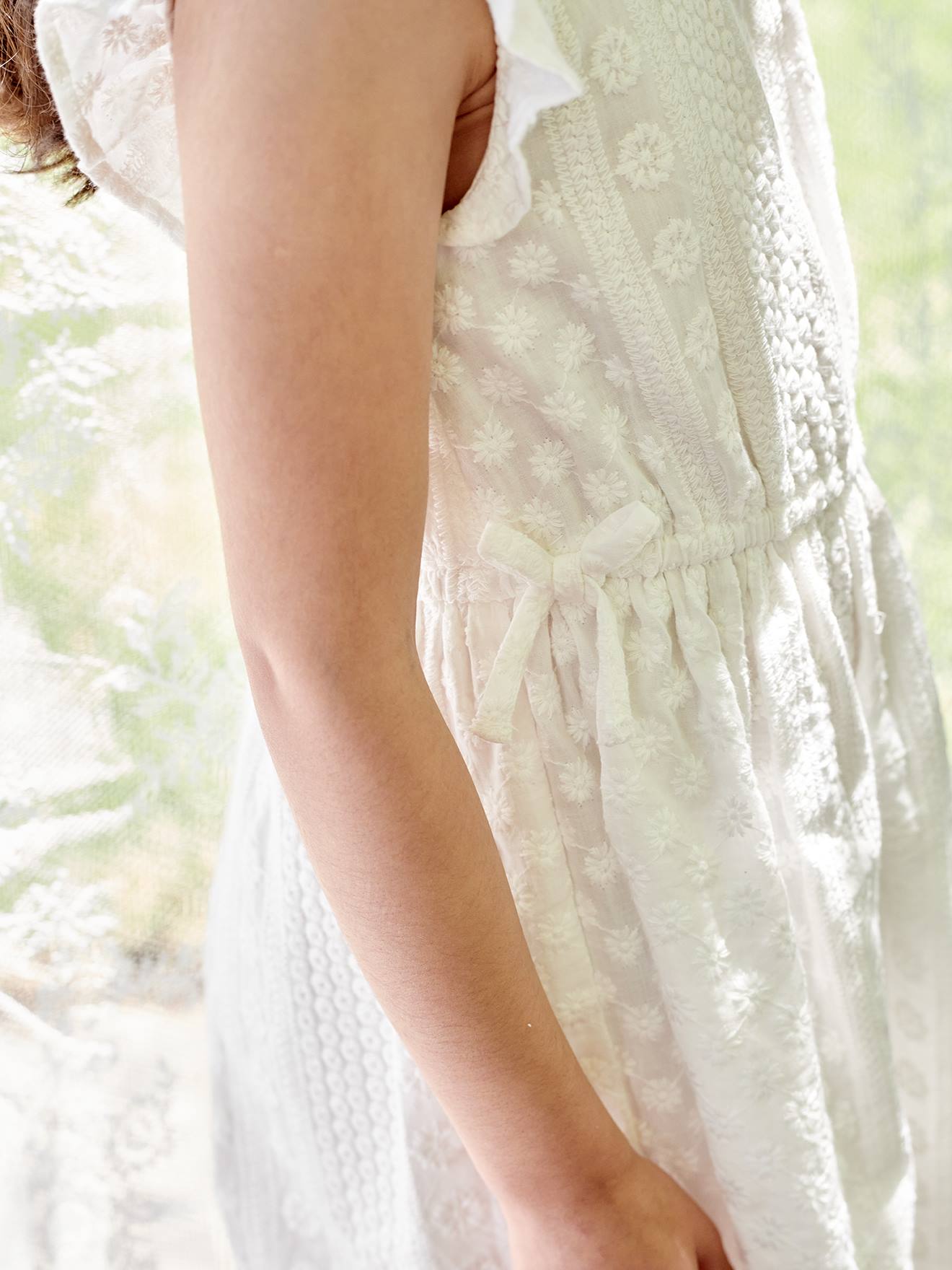 Vertbaudet Besticktes Mädchen Festkleid - wollweiß