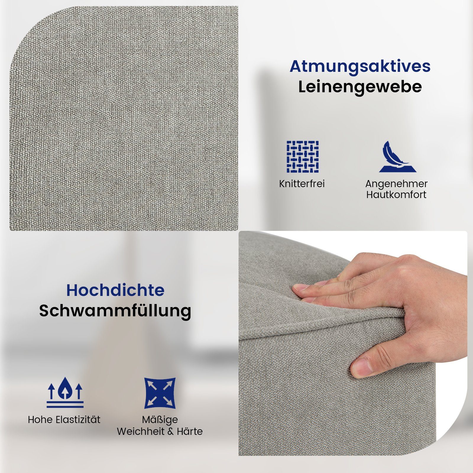COSTWAY Polsterstuhl, mit Rollen & abnehmbarem Bezug, 47x60,5x98cm, grau