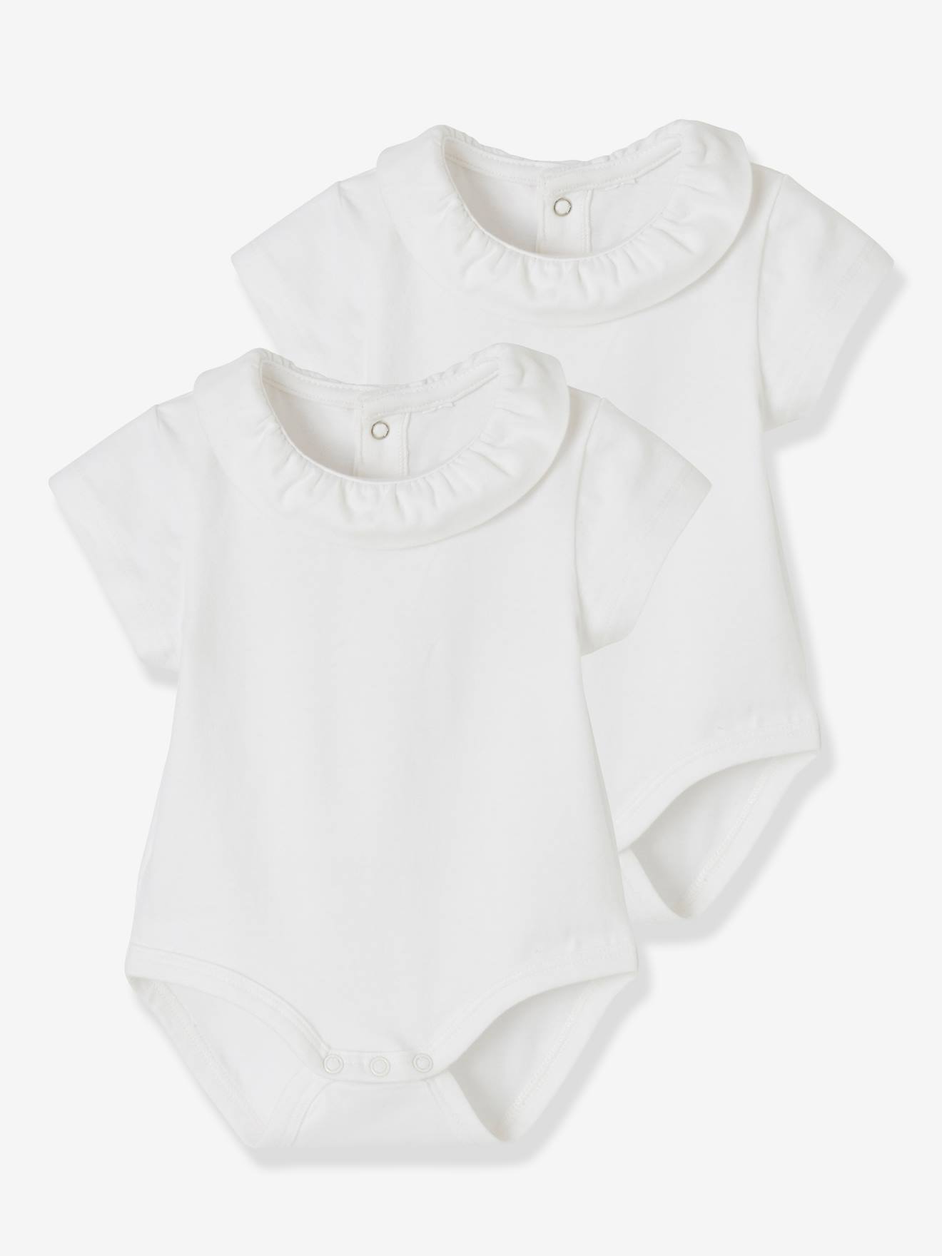 Lot de 2 bodies bébé col fantaisie manches courtes ouverture dos lot blanc