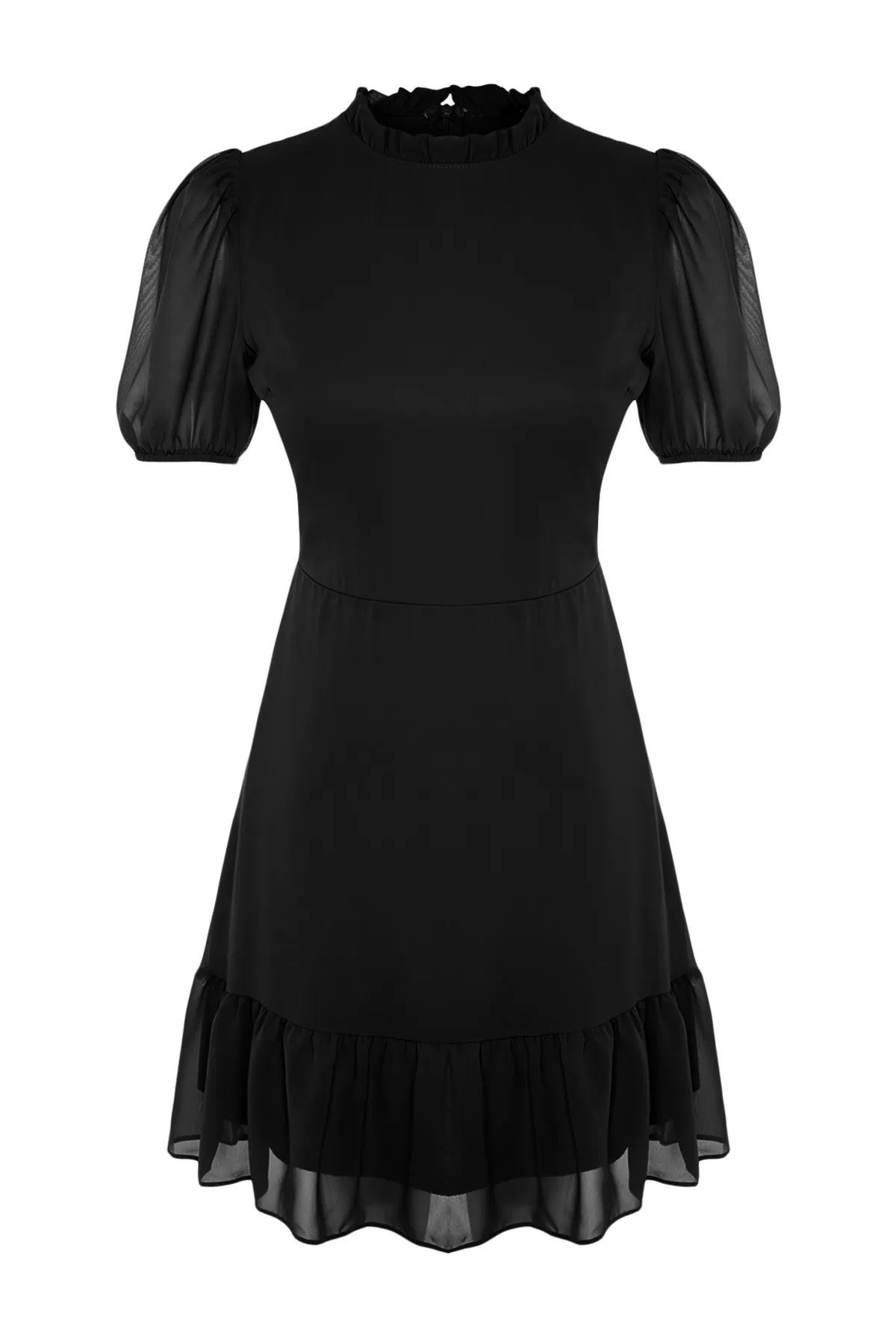 Trendyol Collection  Schwarzes, gerade geschnittenes Rock-Volant-Mini-Chiffon-gefüttertes Webkleid TWOSS23EL00520